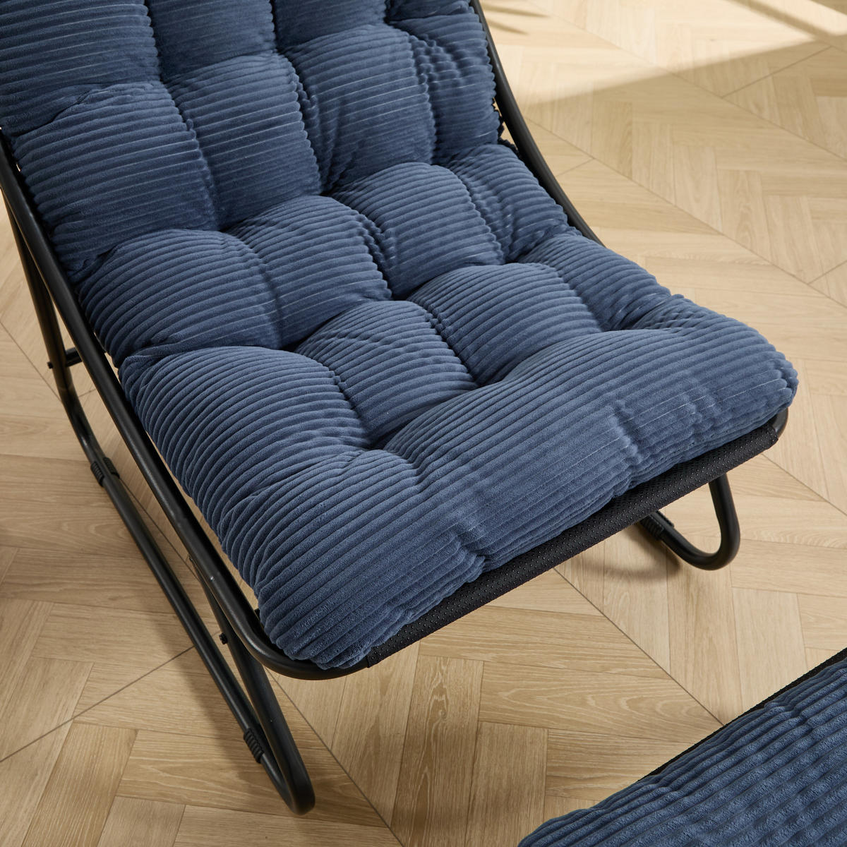 SCHAUKELSTUHL mit Dickem Kissen und Hocker,Blau Metallrahmen für Garten Balkon Wohnzimmer - Blau, Metall (65/86/78cm) - PARAFTA HOME