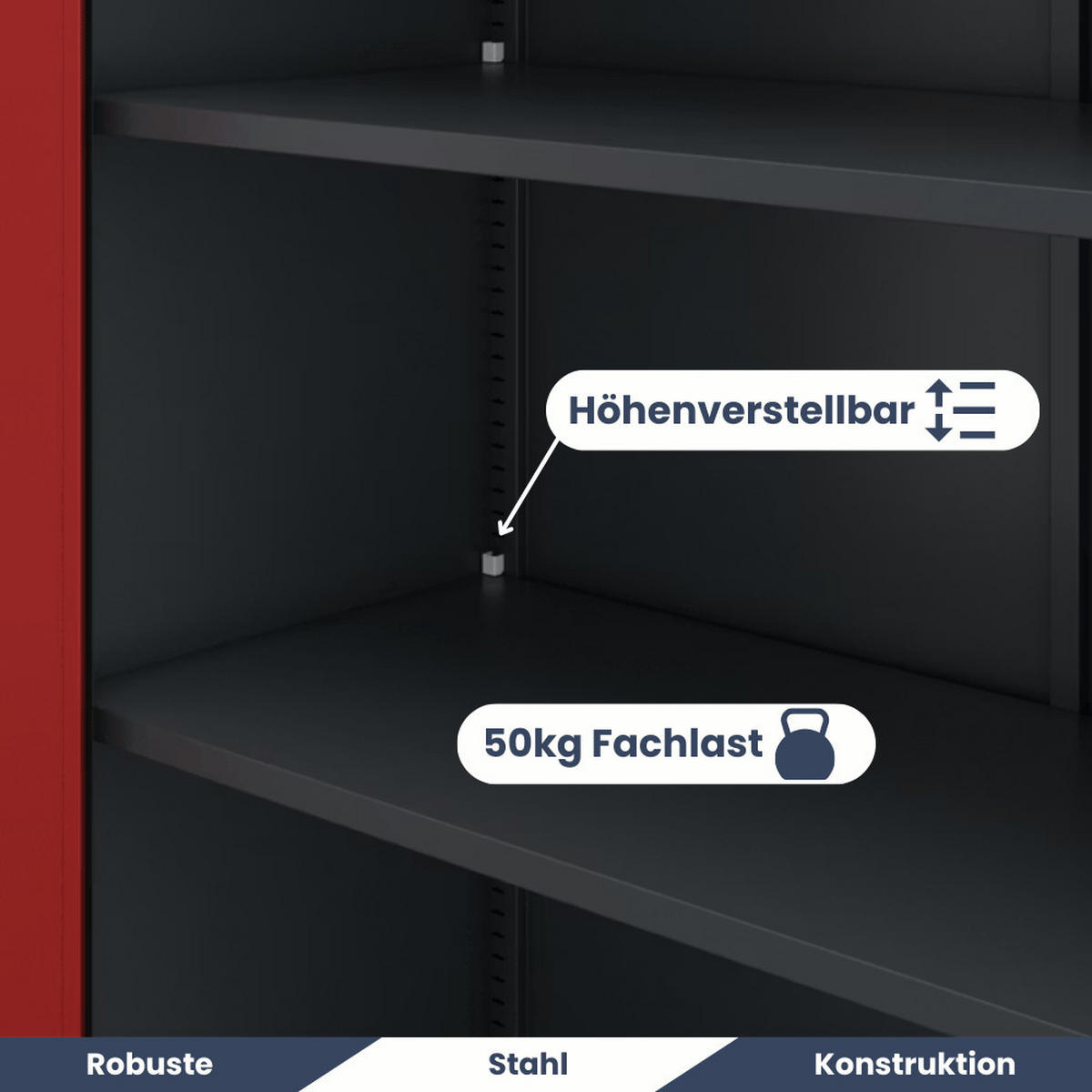 AKTENSCHRANK abschließbar 4er Set KADO 195x90x40cm Anthrazit-Rot - Anthrazit, Metall (90/195/40cm) - DELUKE