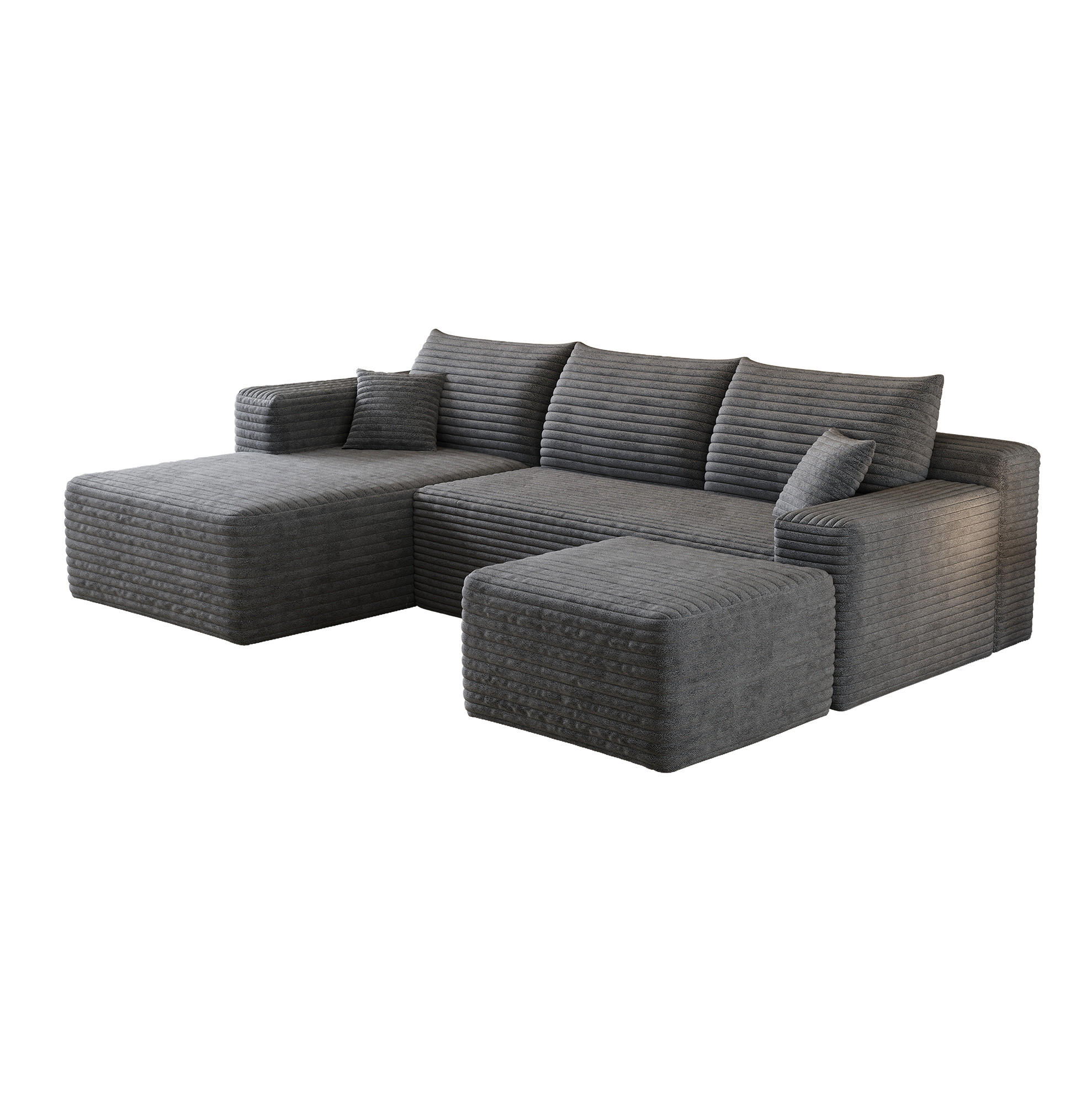 ECKSOFA 241 cm aus Stoff mit Cordbezug und Chaise Lounge Dunkelgrau - Dunkelgrau, Textil (151/241cm) - Modenvie