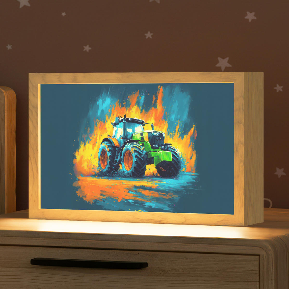 NACHTTISCHLAMPE Abstrakt - Traktor - Grün 30x20 cm - Dunkelblau, Holzwerkstoff (8/30/20cm)