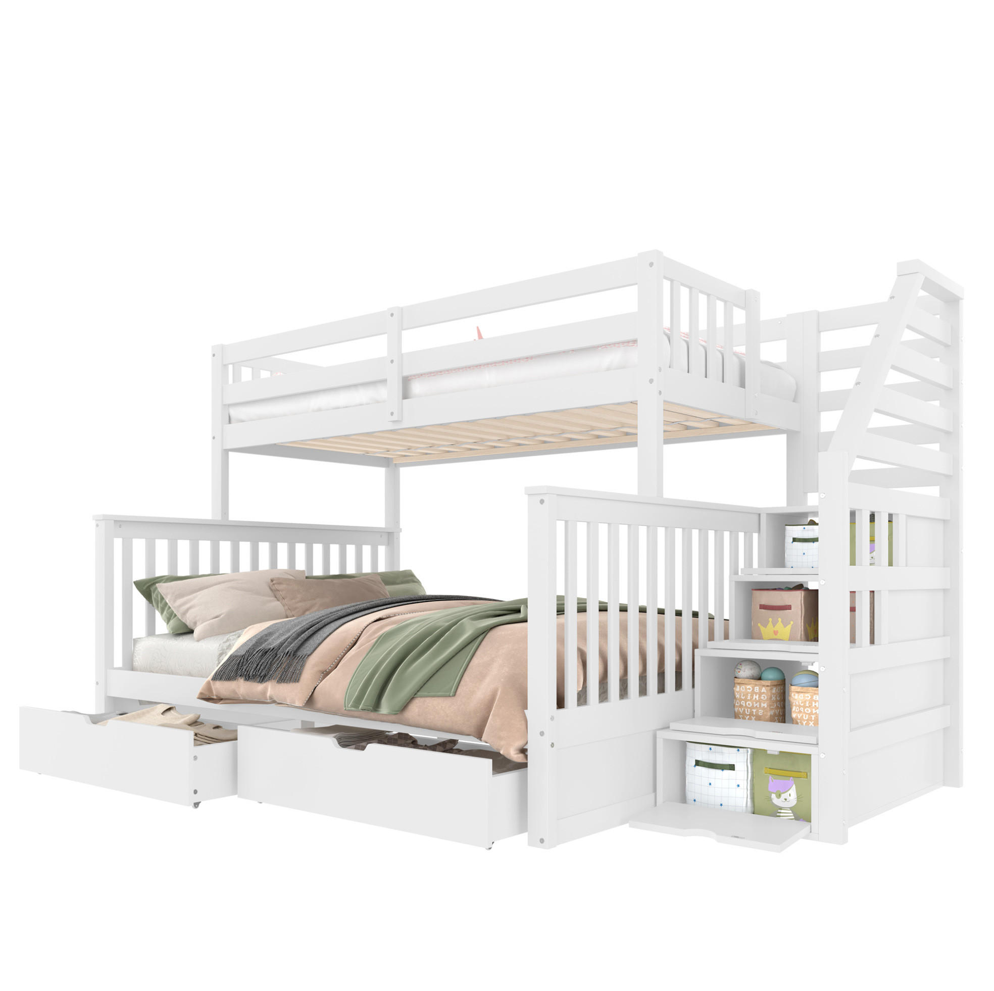 ETAGENBETT 90/200 + 140/200 cm aus Kiefer mit Schubladen und Absturzsicherung Weiß - Weiß, Holz (140/200cm) - Modenvie