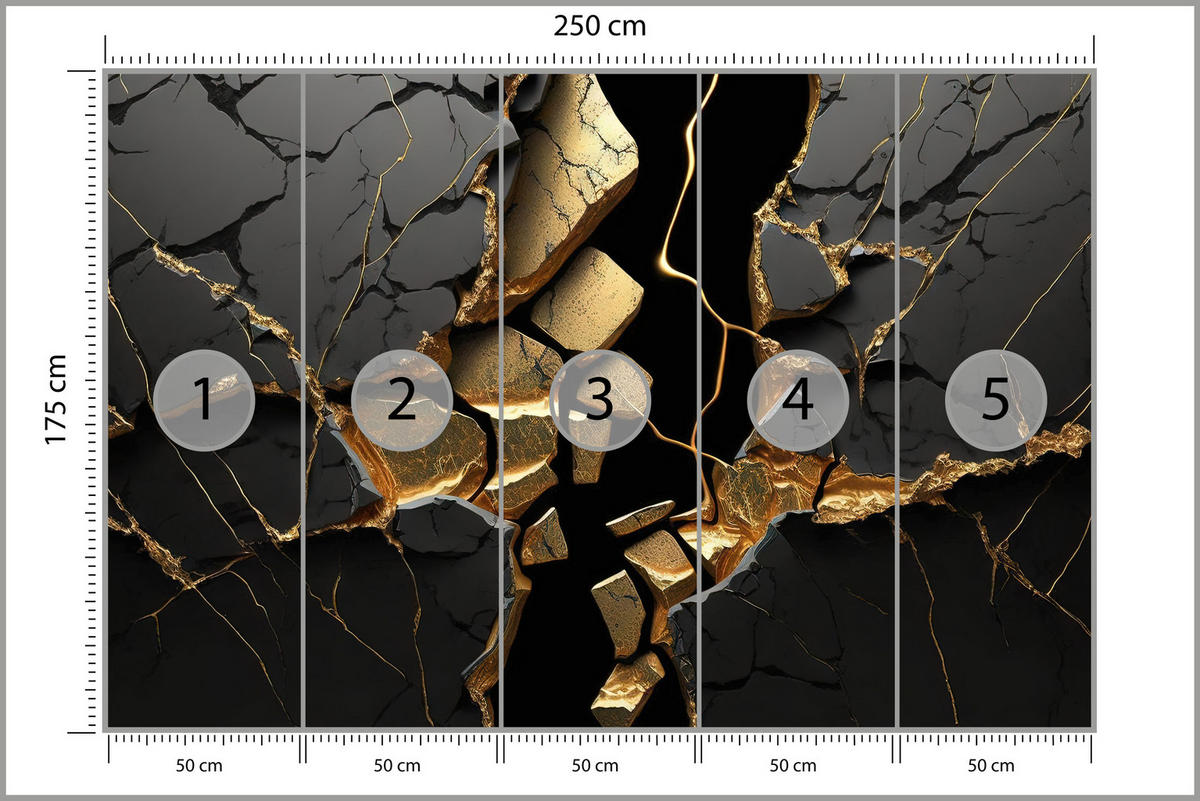FOTOTAPETE für Wohnzimmer Schwarzer Abstrakter Marmor Gold Risse Wand 250x175 - Schwarz, Papier (250/175cm) - Muralo