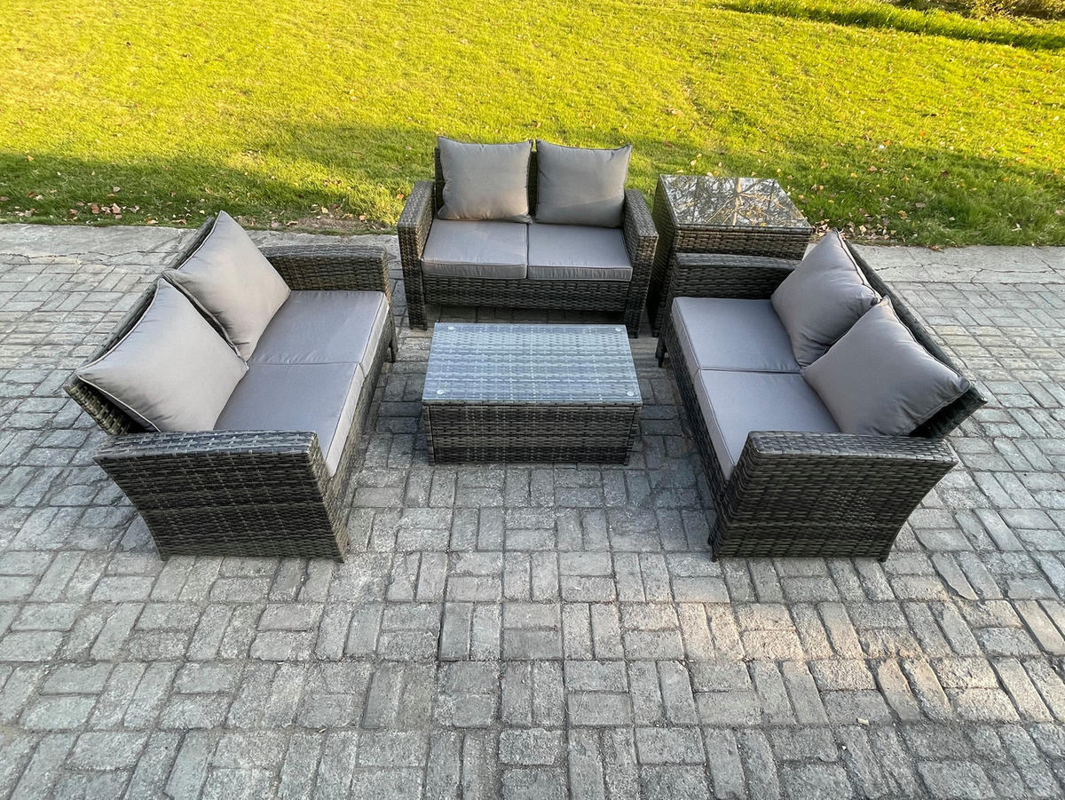 GARTENMÖBELSET Polyrattan Dunkelgrau 6-Sitzer - Dunkelgrau, Metall - Fimous