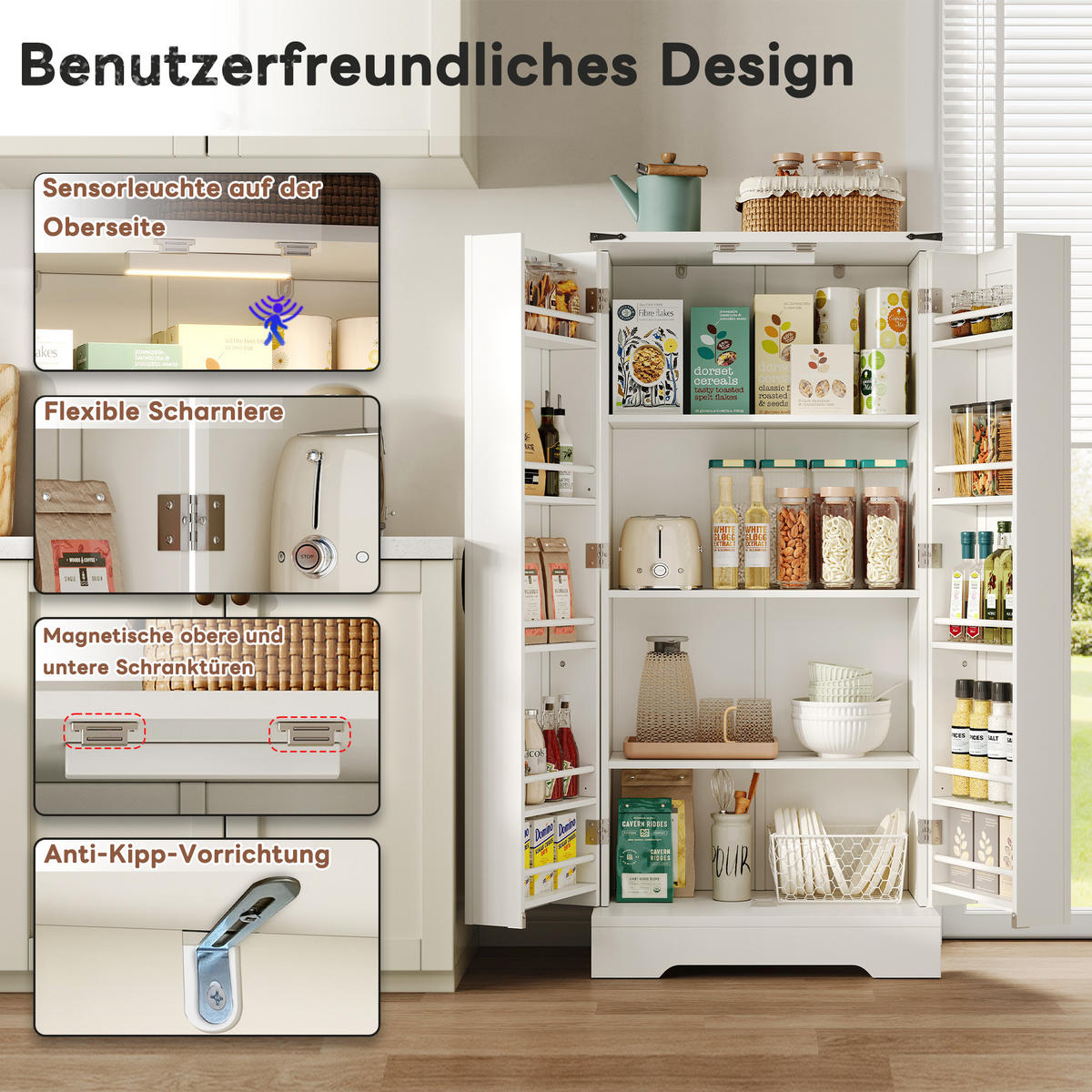 BUFFET Sideboard 60x35x128,5cm weiß aus MDF mit LED Beleuchtung - Weiß, Holzwerkstoff (35/128.5/60cm) - Modfu