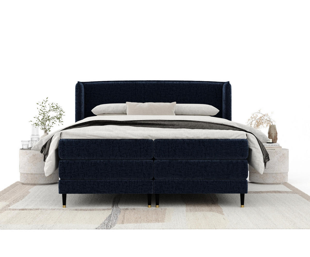 BOXSPRINGBETT Carizzo Marineblau 200/200 cm mit Matratze und Topper - Schwarz/Dunkelblau, Holz/Holzwerkstoff (200/200cm) - Maison de Reve