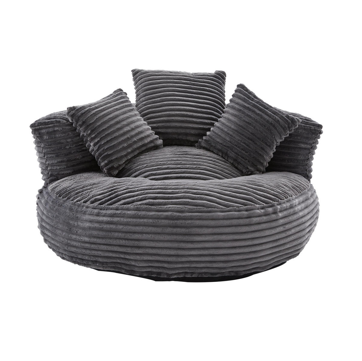SITZSACK mit Rückenlehne und Armlehnen 108 x 108 cm Cord dunkelgrau - Dunkelgrau, Textil (108/52/108cm) - Meubliv