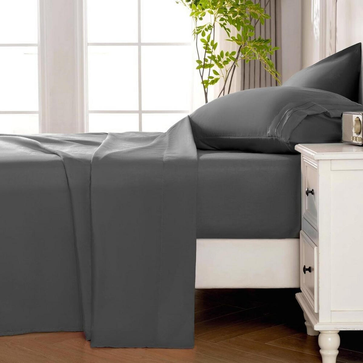 BETTWÄSCHE,DUNKELGRAU, Synthetikmaterial,120 x 230 cm Bettlaken + 48 x 74 cm Kissenbezug - Grau, Textil (120/230cm) - Authentics