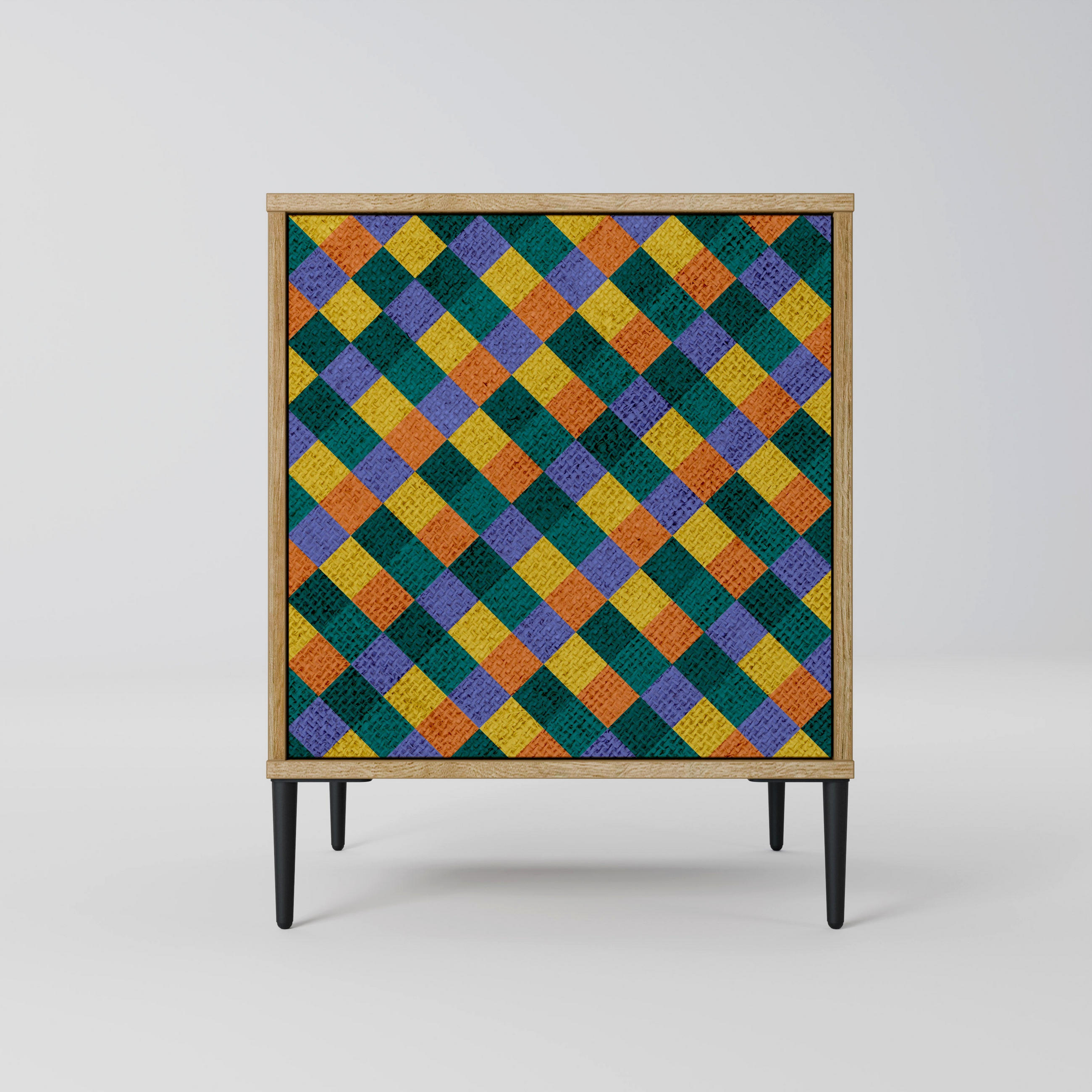 SIDEBOARD PAINTED SQUARES MIX, Eichefarben, 57,5x42x72,5 cm, Schwarze Metallfüße - Eichefarben/Multicolor, Holzwerkstoff/Metall (57.5/72.5/42cm) - SpaceRebels