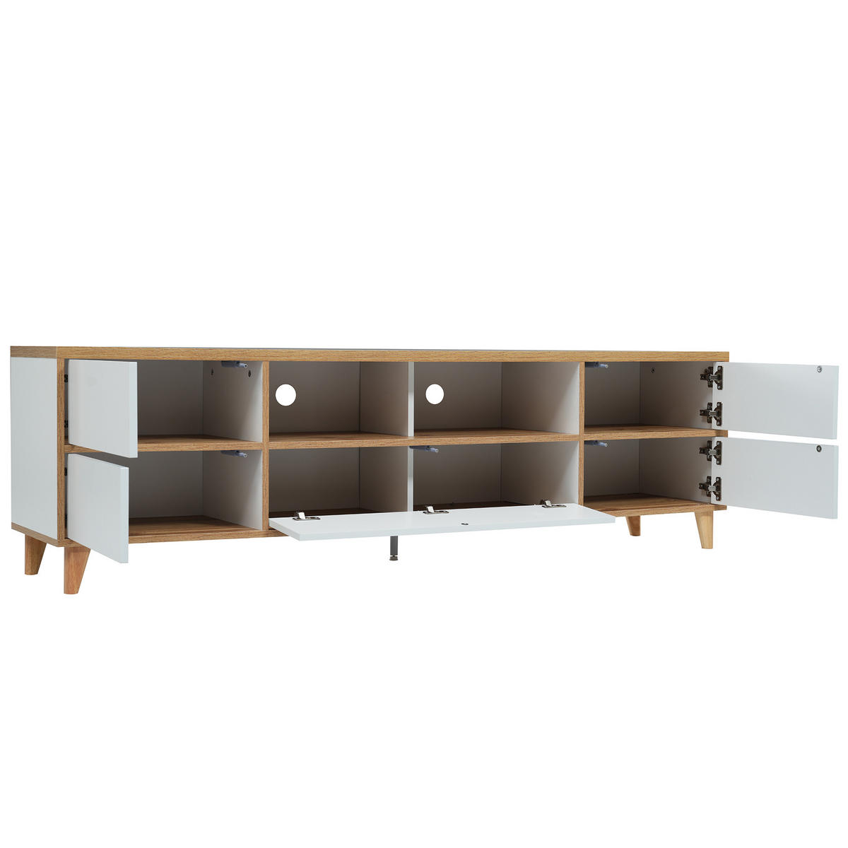 TV-SCHRANK 175/37/51 cm weiß MDF mit 4 Fächern und stabilen Holzfüßen - Naturfarben, Holzwerkstoff (175/51/37cm) - OKWISH