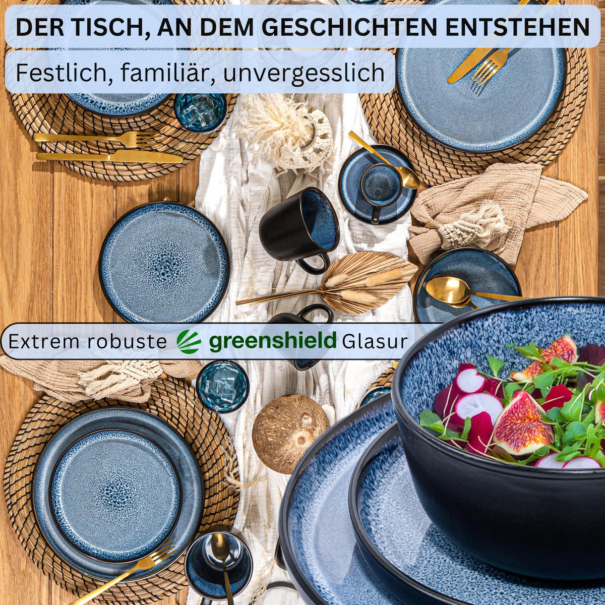 TAFELSERVICE ARUBA - 18 teilig aus Steingut - Blau, Keramik (33/34/46.5cm) - Sänger