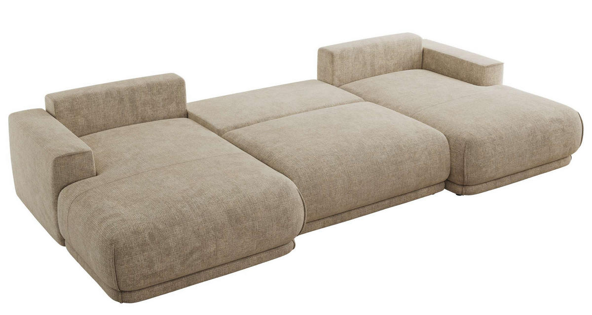 SEDACIA SÚPRAVA RINA U Béžová Hrubo tkaná ženilka - čierna/béžová, textil/plast (360/85/170cm) - MKS