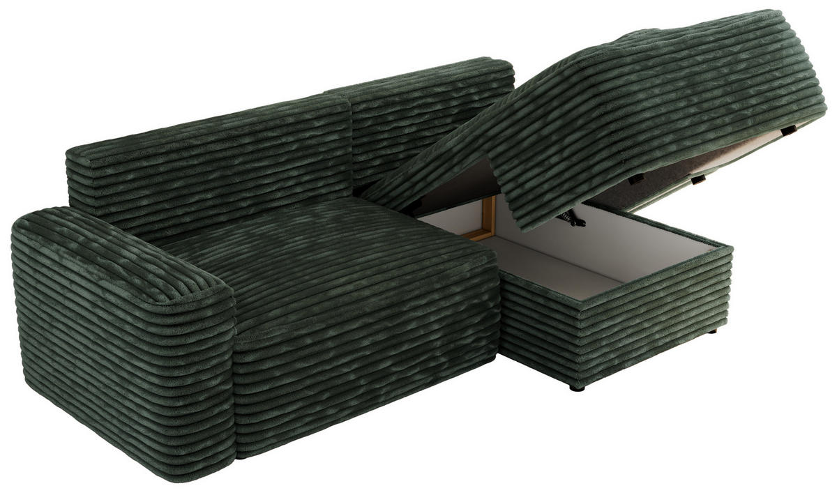 ECKSOFA BELLUNO L Grün Cord - Rechts - Schwarz/Grün, Textil (233/144cm) - MKS
