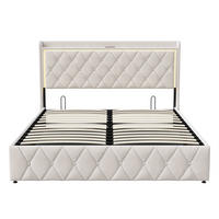 POLSTERBETT 140x200cm mit hydraulischem Stauraum - LED Beleuchtung & Ladefunktion - ohne Matratze - Beige - Beige, Textil (140/200cm) - DELFA