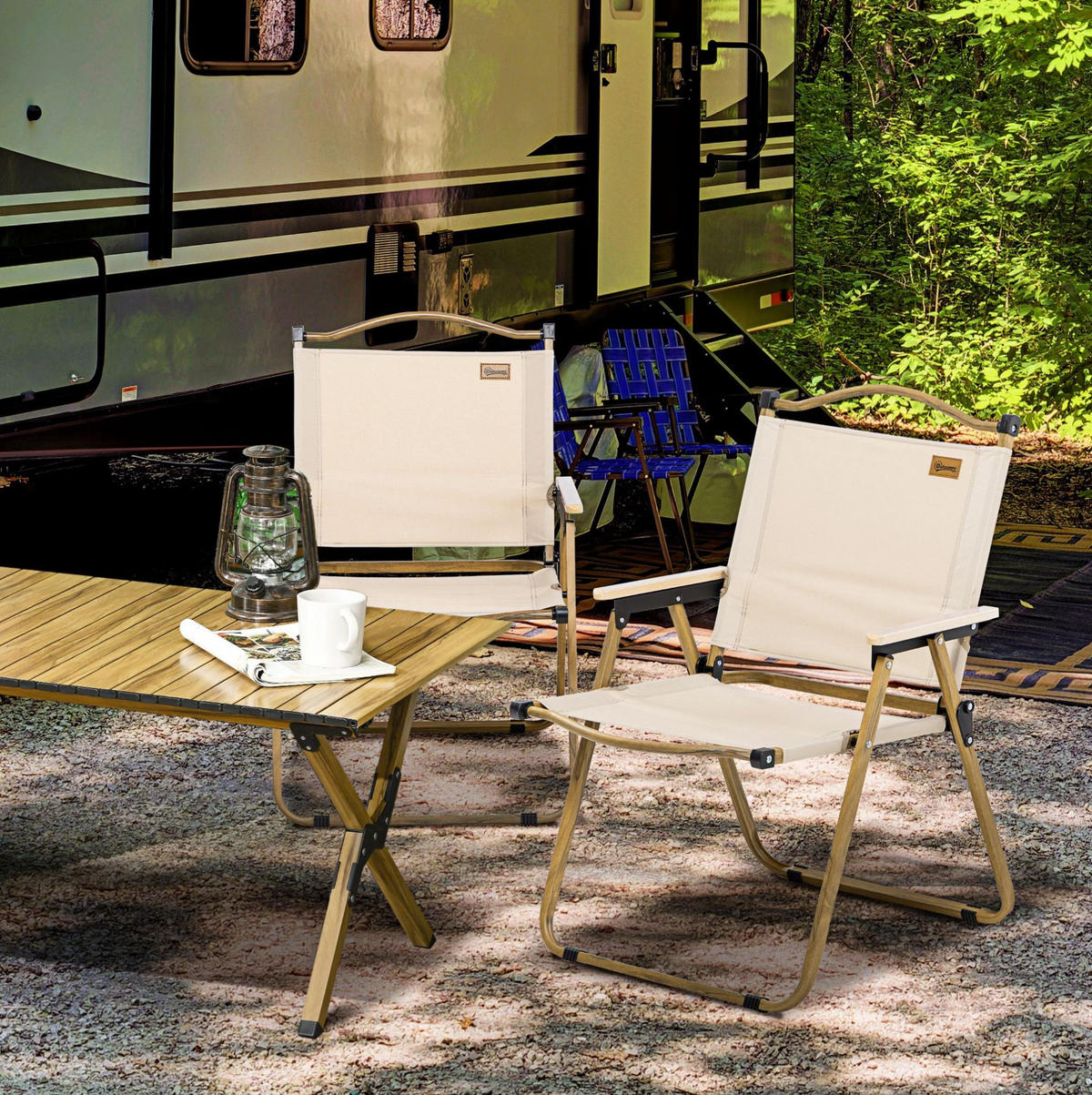 CAMPINGSTUHL 54/59/78 cm klappbar und tragbar im 2er-Set mit Stahlrahmen, Khaki - Beige, Metall (59/78/54cm) - Redom