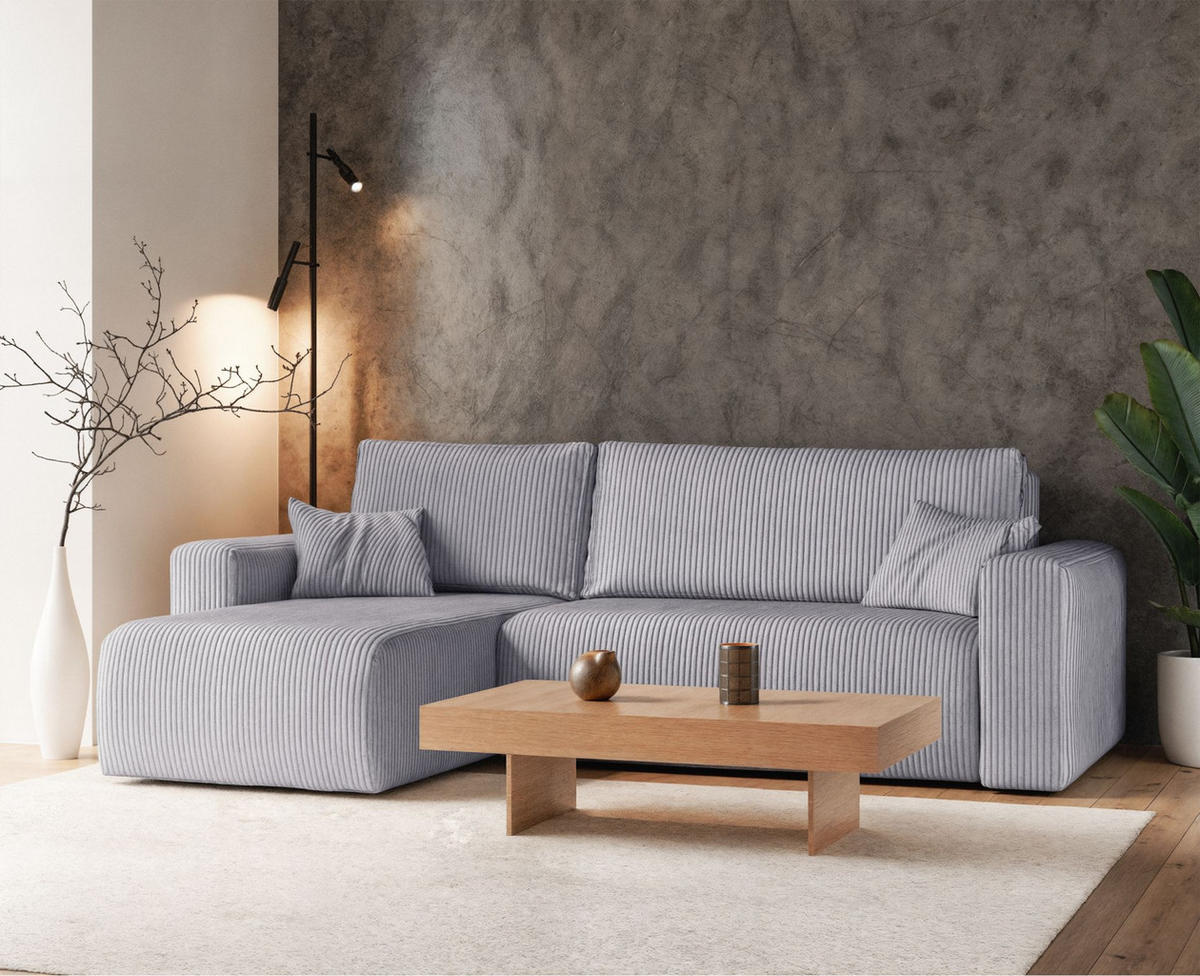 ECKSOFA Pianoni Hellgrau Cordbezug - Hellgrau/Schwarz, Kunststoff/Textil (244/140cm) - Selsey