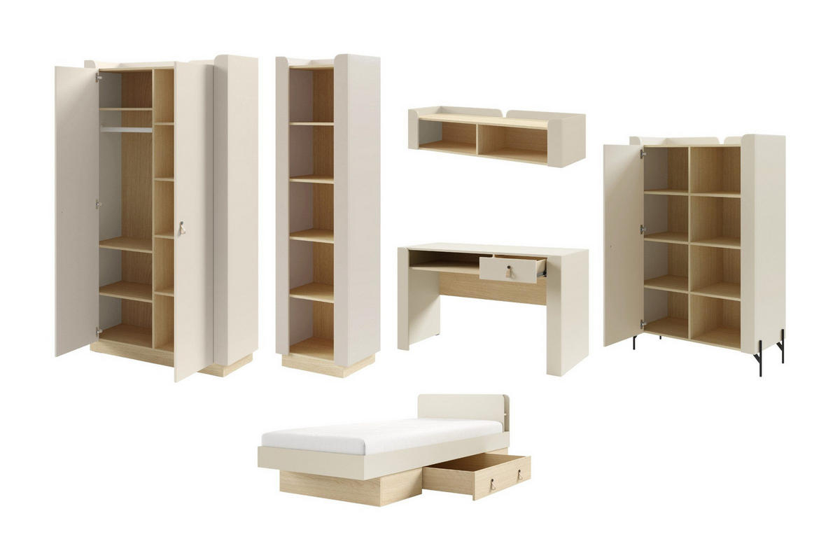 JUGENDZIMMER SOVI B 6-teilig in Porcini / Eiche Mavelie - Eichefarben/Beige, Holzwerkstoff (479/201/218cm) - Deine Möbel 24