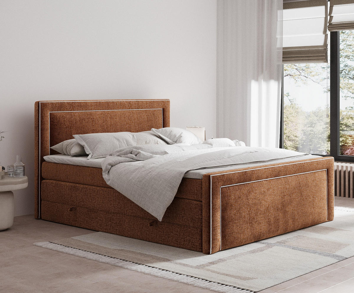 BOXSPRINGBETT Luxora Kupferfarbe 160/200 cm - Schwarz/Kupferfarben, Holz/Holzwerkstoff (160/200cm) - Maison de Reve