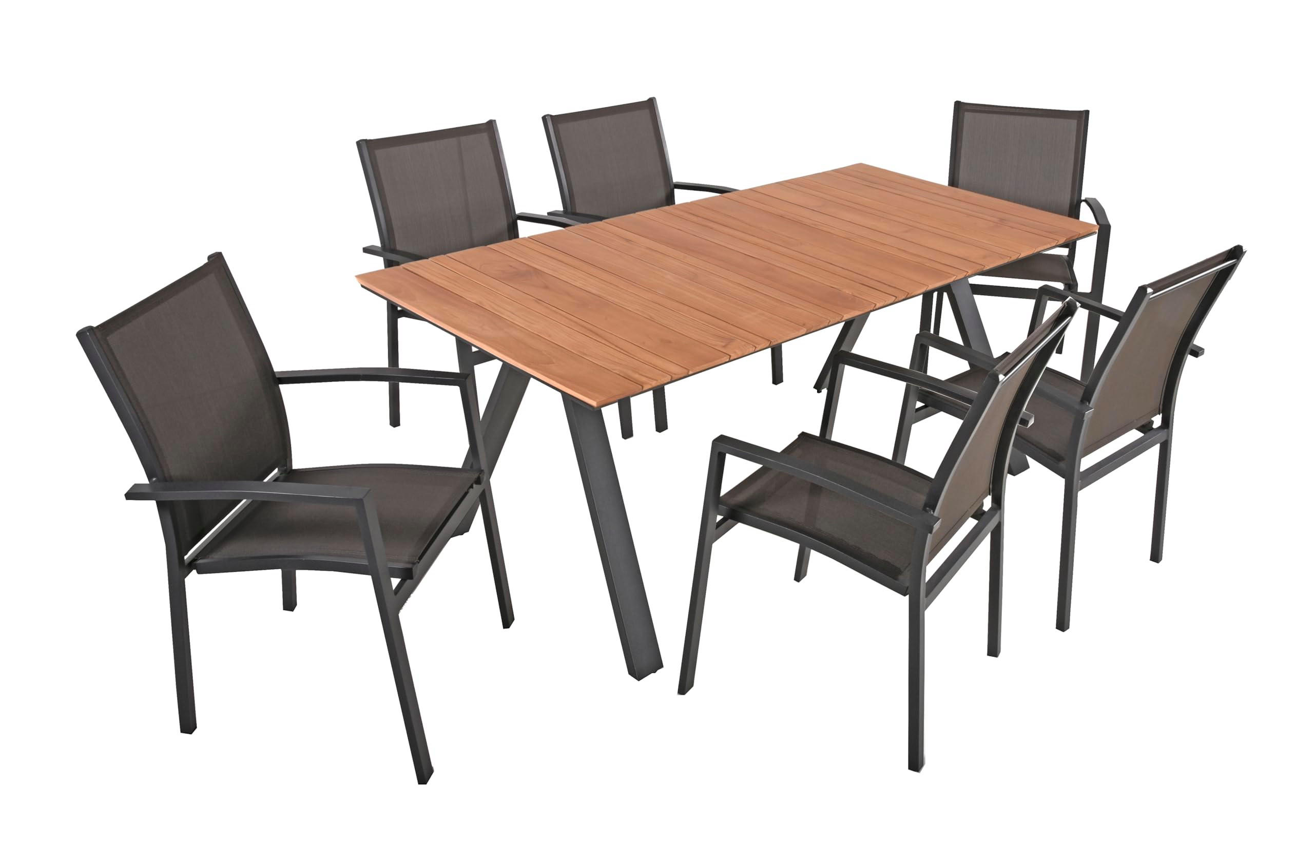 GARTEN-SITZGRUPPE Georg 7-teilig Gartenmöbel-Set - Dunkelgrau, Holz - DELUKE