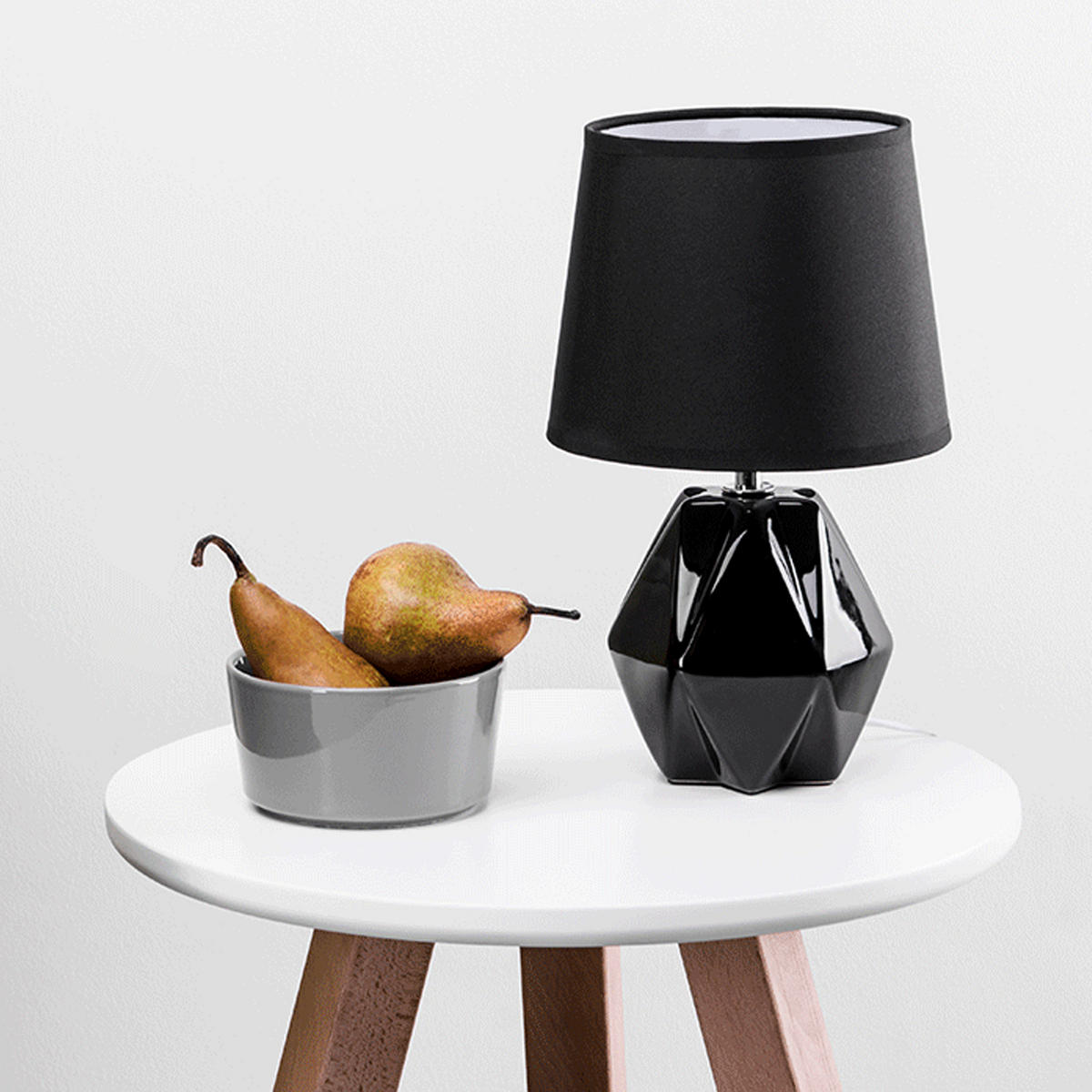 TISCHLEUCHTE FABO Tischlampe, Schwarz - Schwarz, Keramik/Textil (18/18/29.5cm) - KONSIMO®
