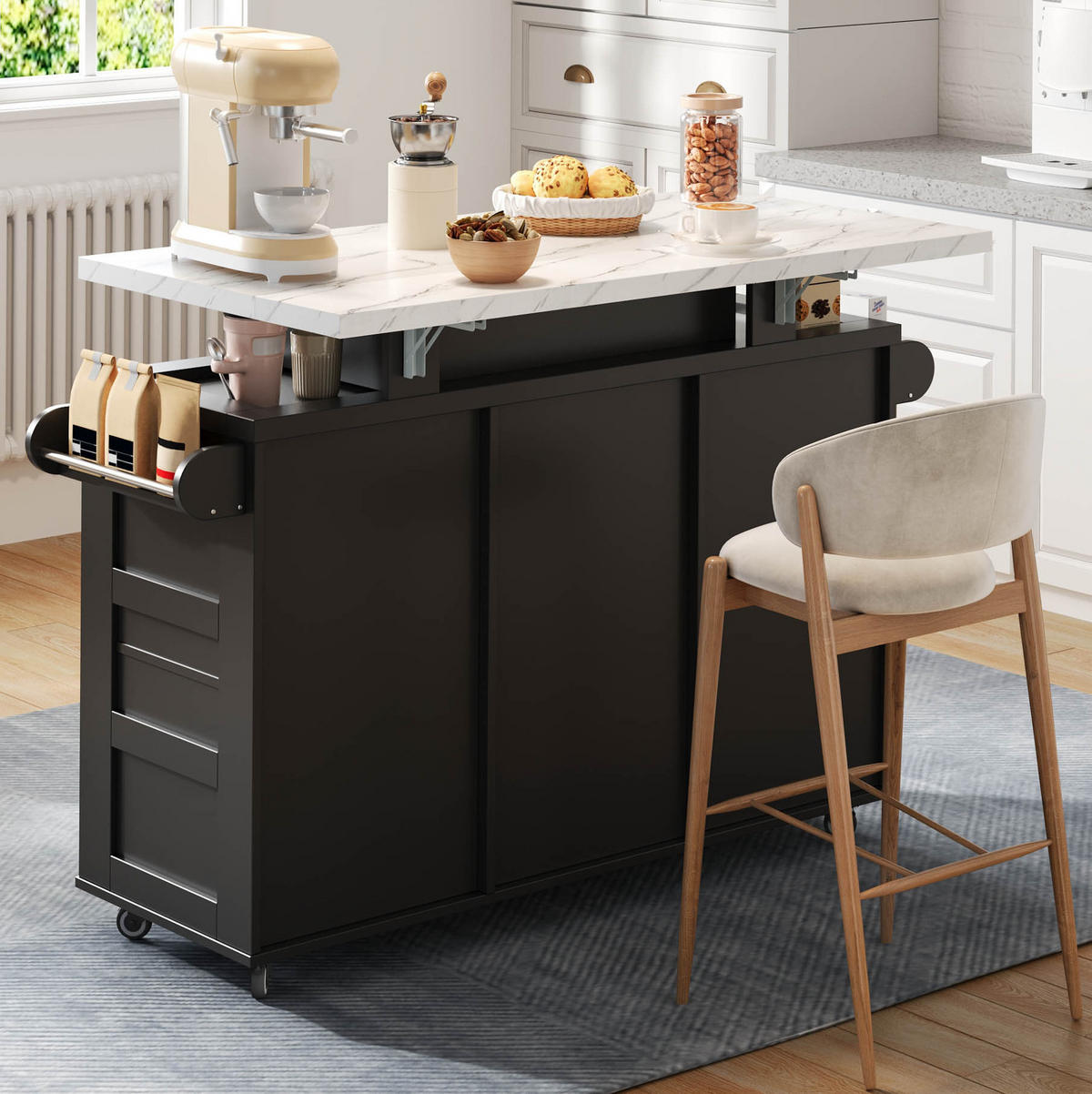 KÜCHENINSEL mit klappbarer Arbeitsplatte 138 x 60 x 93 cm MDF Schwarz - Schwarz, Holz (60/93/138cm) - Beauniv