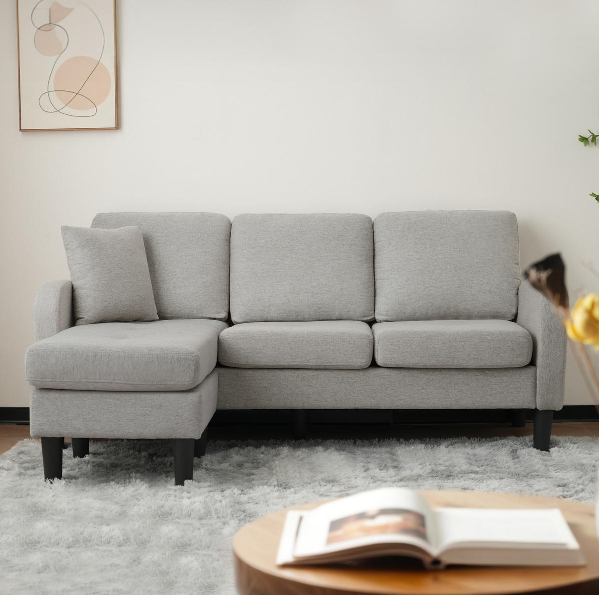 ECKSOFA modular mit Chaiselongue 166 x 118 x 77 cm Grey - Grau, Holz (118/166cm) - Meubliv