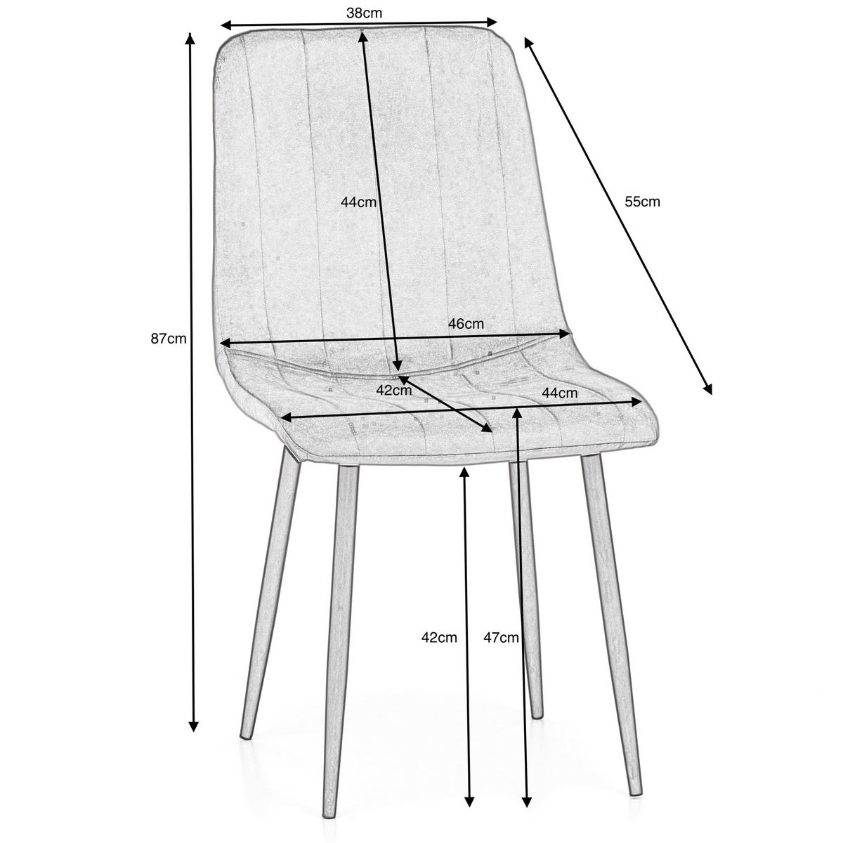 STUHL GELA gepolstert mit Steppung - schwarz - Samt Velours - Schwarz, Textil/Metall (44/89/55cm) - NEW HOME