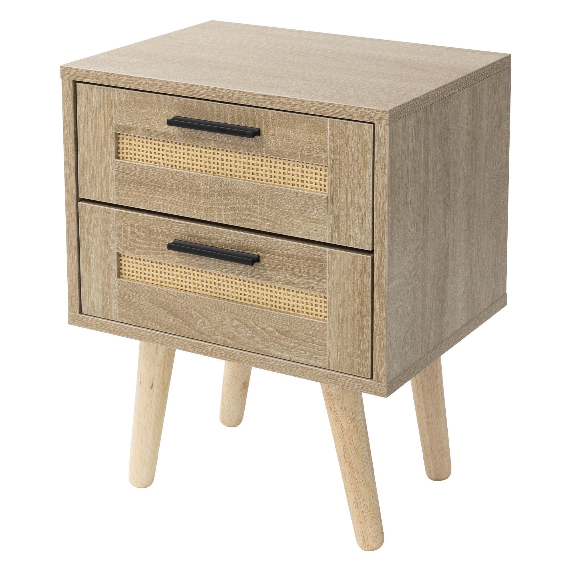 ML-DESIGN NOČNÍ STOLEK se 2 zásuvkami 40x50,5x30 cm vzhled dubu, ratanová přední strana