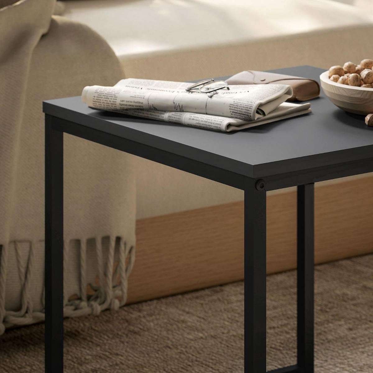 COUCHTISCH 2er-Set Schwarz/Eiche - Schwarz, Metall (45/45/45cm)