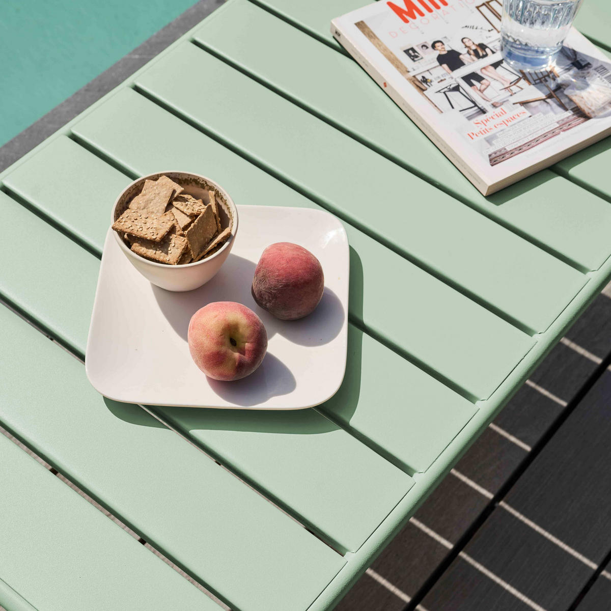 GARTEN-LOUNGETISCH, Salbeigrünen - Grün, Metall (90/50/40cm) - Oviala