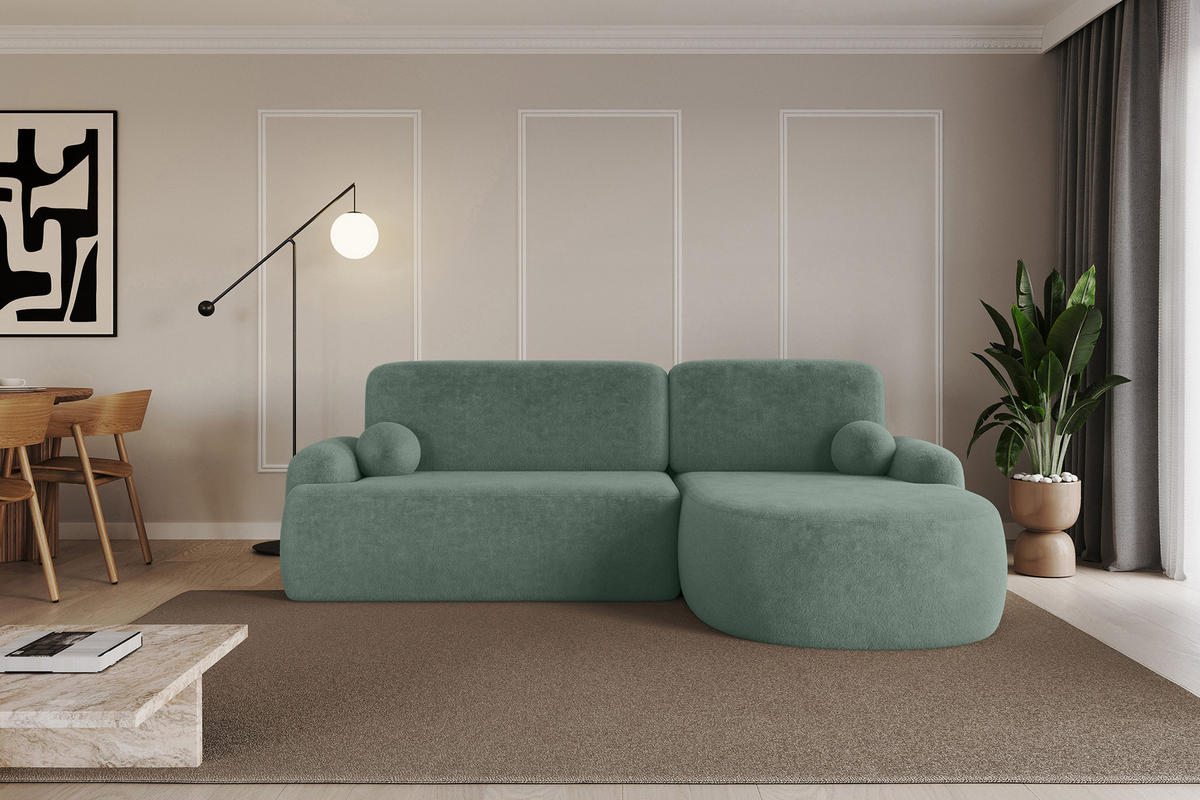 ECKSOFA mit Schlaffunktion und Bettkasten LIRA-L - 264x172x89 Salbeigrün - Salbeigrün, Holzwerkstoff/Textil (172/264cm) - ALTDECOR