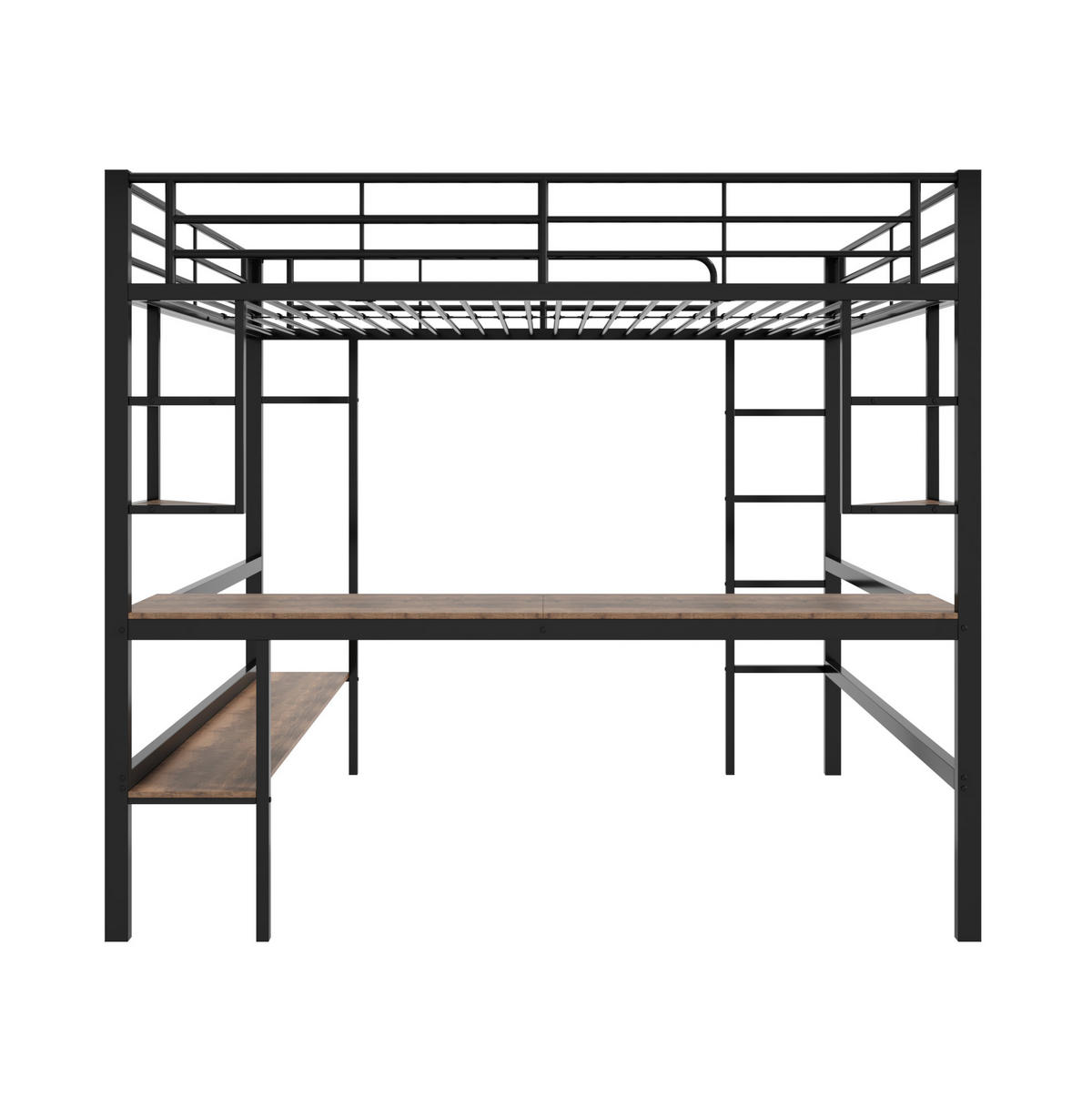 HOCHBETT 140/200 cm aus Metall mit Schreibtisch, 4 Regalen und Bücherregal, Schwarz - Schwarz, Metall (140/200cm) - Redom