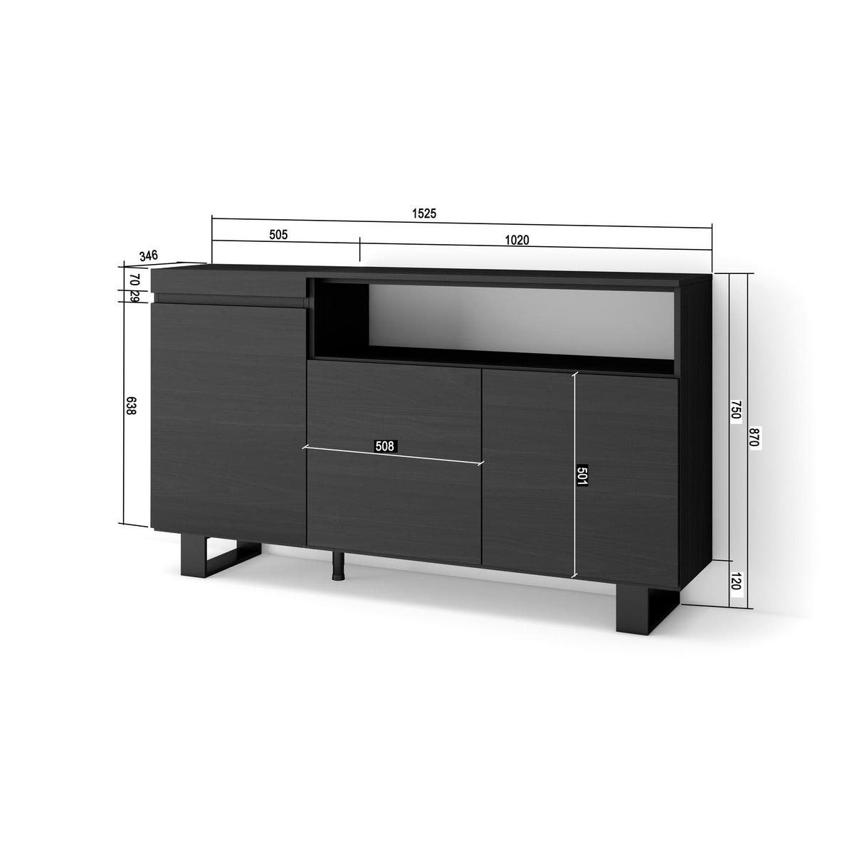 SIDEBOARD schwarz, 150/35/87cm - Schwarz, Holzwerkstoff (150/87/35cm) - Skraut Home