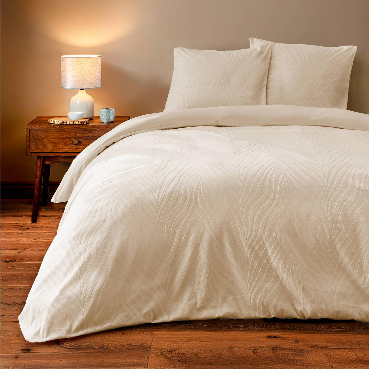 VELOURS-BETTWÄSCHE-SET geprägt 3-teilig Zanoa 240/220 cm - Weiß, Textil (220/240cm) - Douceur d´intérieur