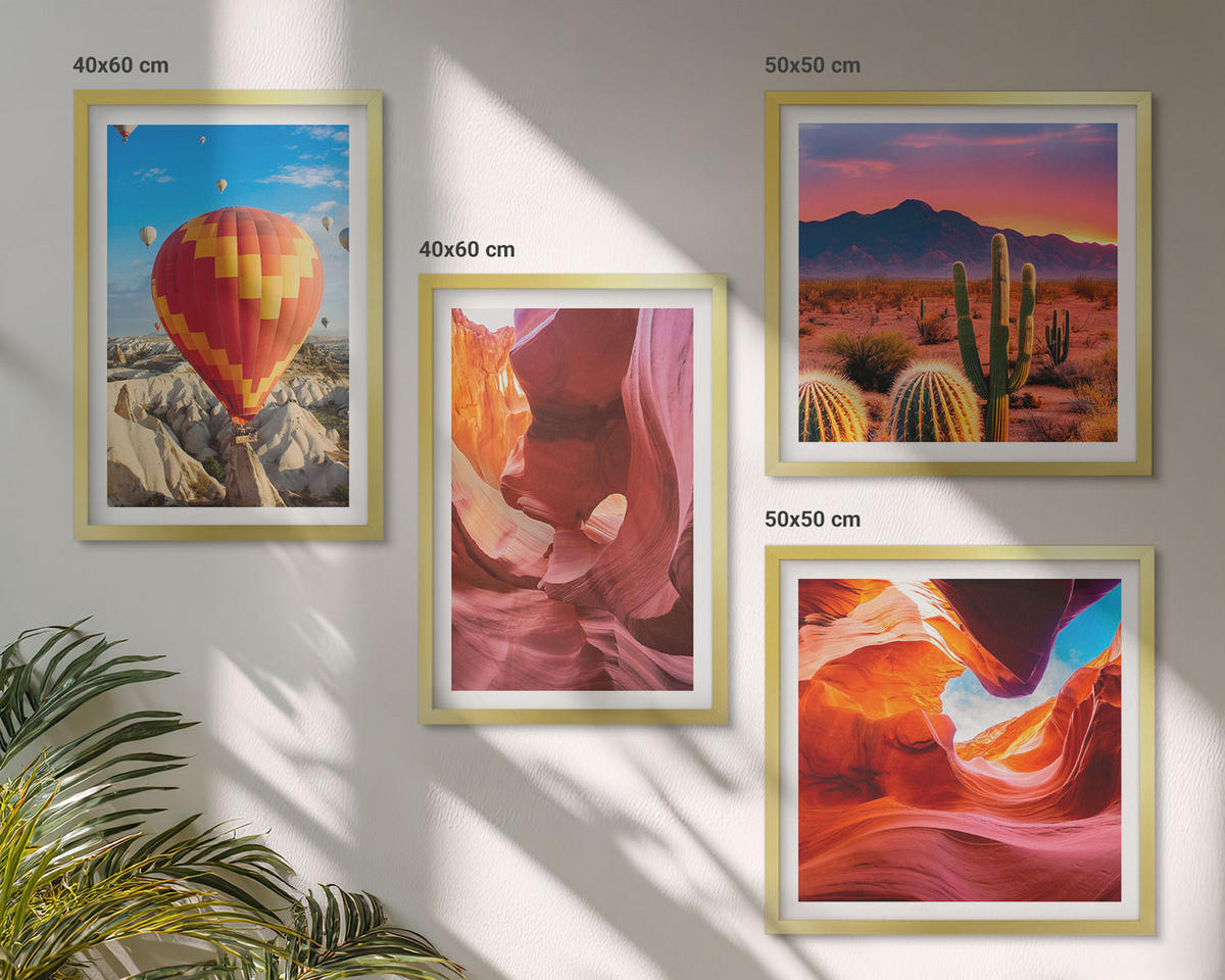 BILDER SET 4er Set - 50x50 cm & 40x60 cm Goldrahmen - Landschaften von Wüstenschluchten - Goldfarben, Kunststoff (50/50cm) - TULUP