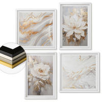 WANDBILDER 4er-Set - 50x50 cm & 40x60 cm Weißer Rahmen - Blumen, heller Hintergrund, Marmormuster - Weiß, Kunststoff (50/50cm) - ArtPrintCave
