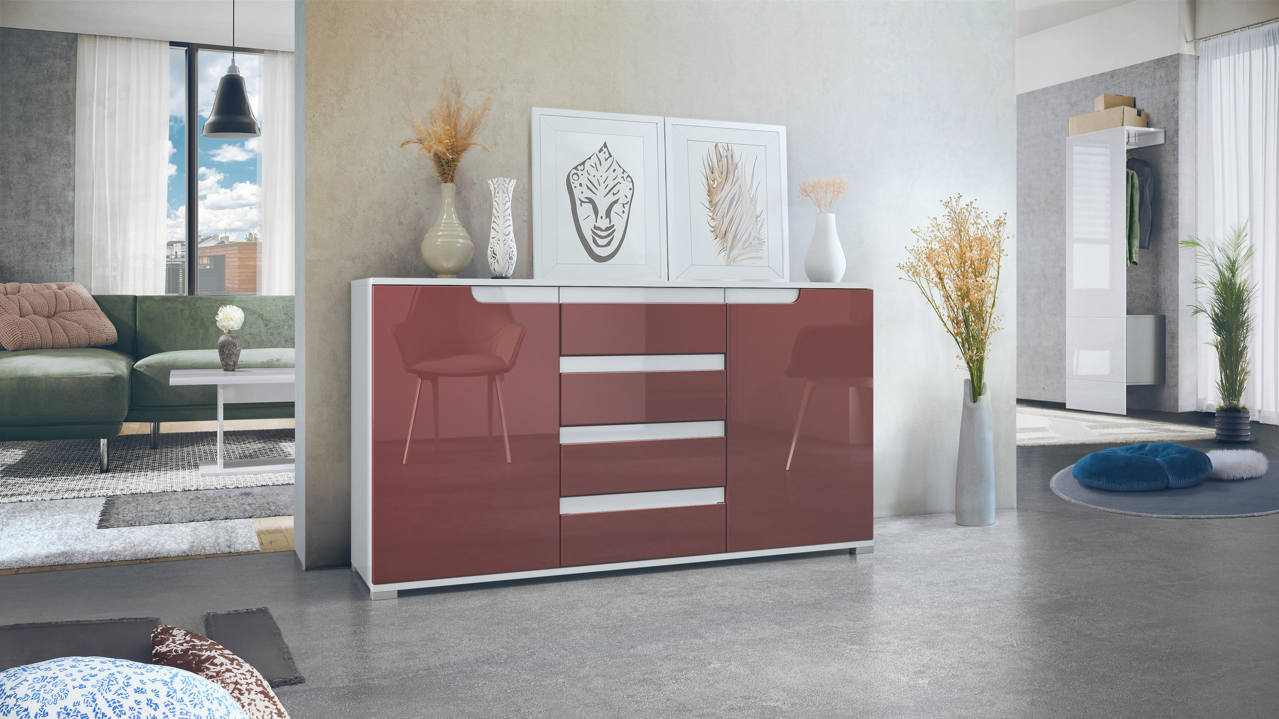 Thumbnail - Vladon Sideboard, Bordeaux, Holzwerkstoff, 138.5x75.5x35 cm, Wohnzimmer, Kommoden & Sideboards, Sideboards