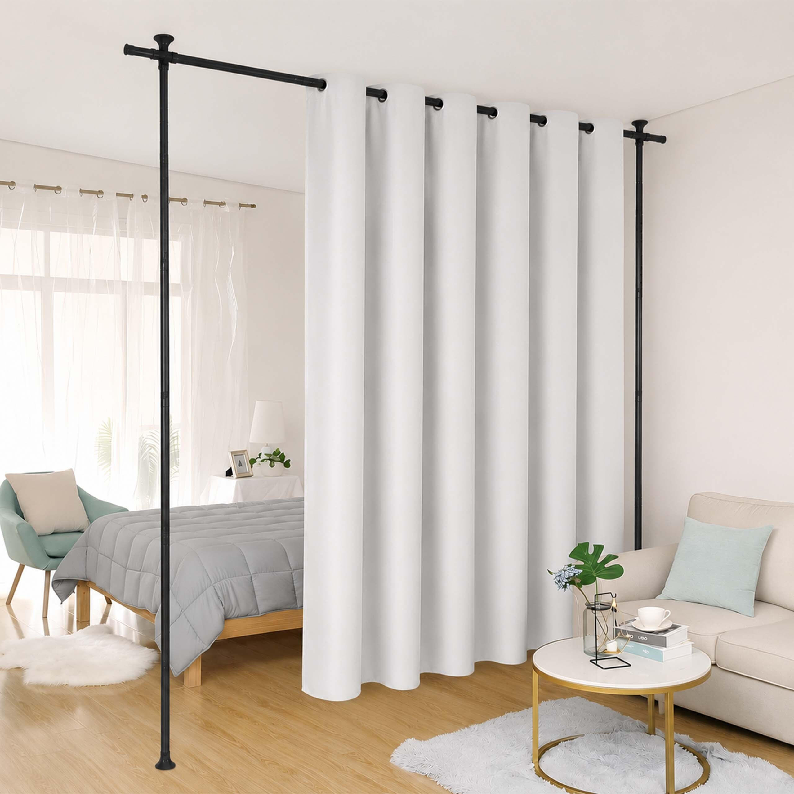 TYČ NA PARAVÁN Čierna 3-dielny-set výsuvná 122-305 cm - čierna, kov (177/305/2.5cm) - Relaxdays