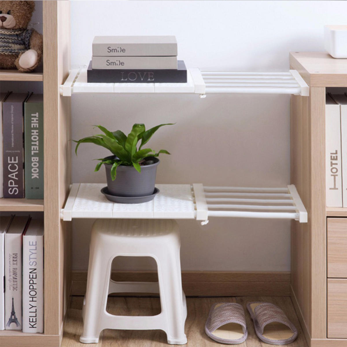 SCHRANK-SPANNREGAL aus ABS-Kunststoff, Kohlenstoffstahl in Weiß Verstellbares 38-55cm - Weiß, Kunststoff (24/38/1.5cm) - Livingandhome