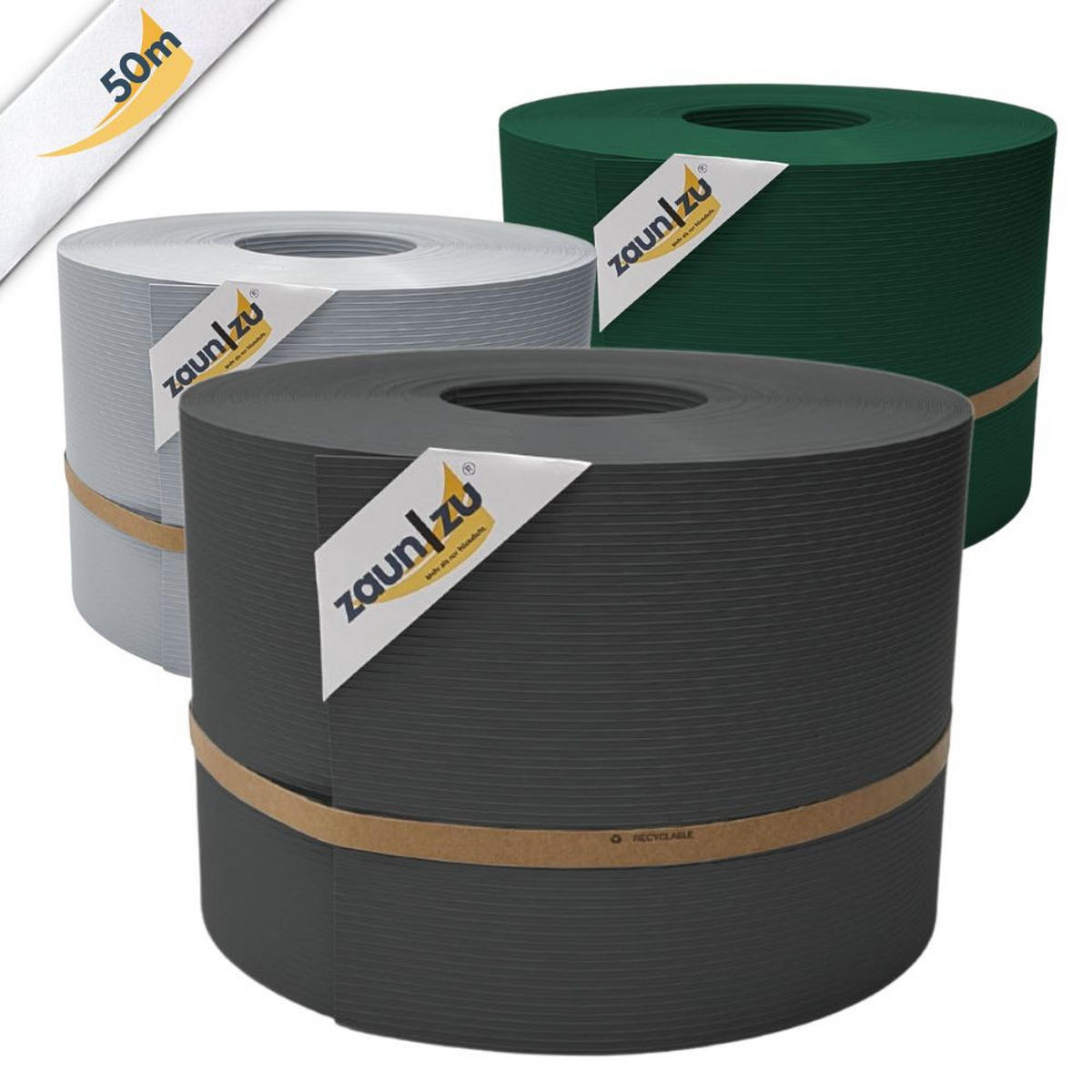 SICHTSCHUTZSTREIFEN Rille PP für Doppelstabmatte Zaunblende Tannengrün 50m - Dunkelgrün, Kunststoff (5000/19cm) - ZAUN|ZU