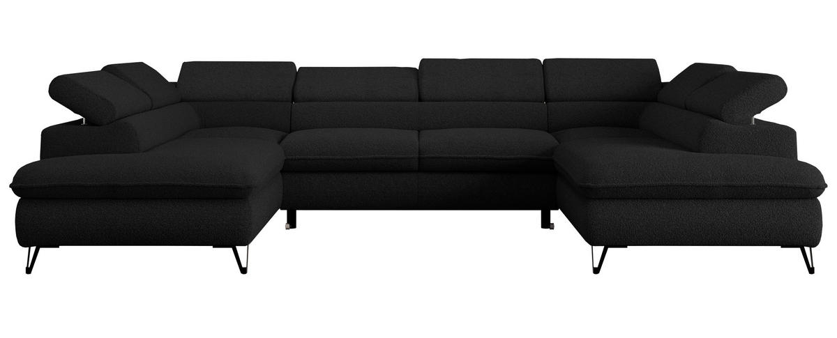 WOHNLANDSCHAFT PETER U Boucle Schwarz - Schwarz, Textil/Metall (346/76/208cm) - MKS