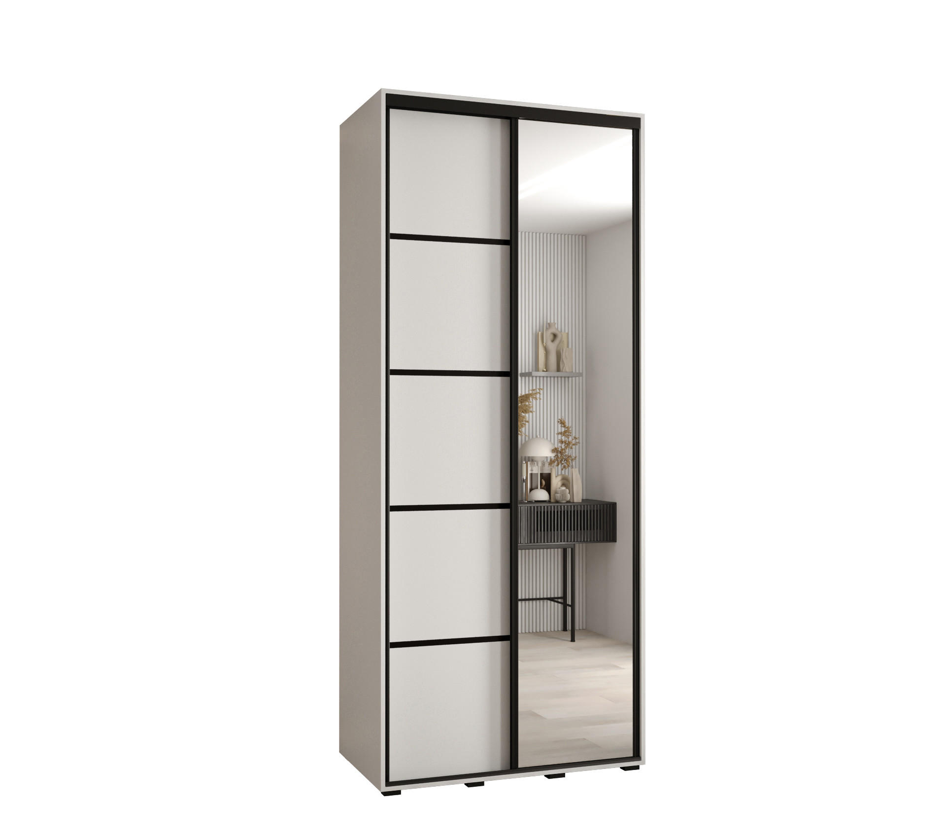 SCHWEBETÜRENSCHRANK 235,2/120/60 2-türig - Schwarz/Weiß, Holz/Metall (120/235/60cm) - Abiks Möbel