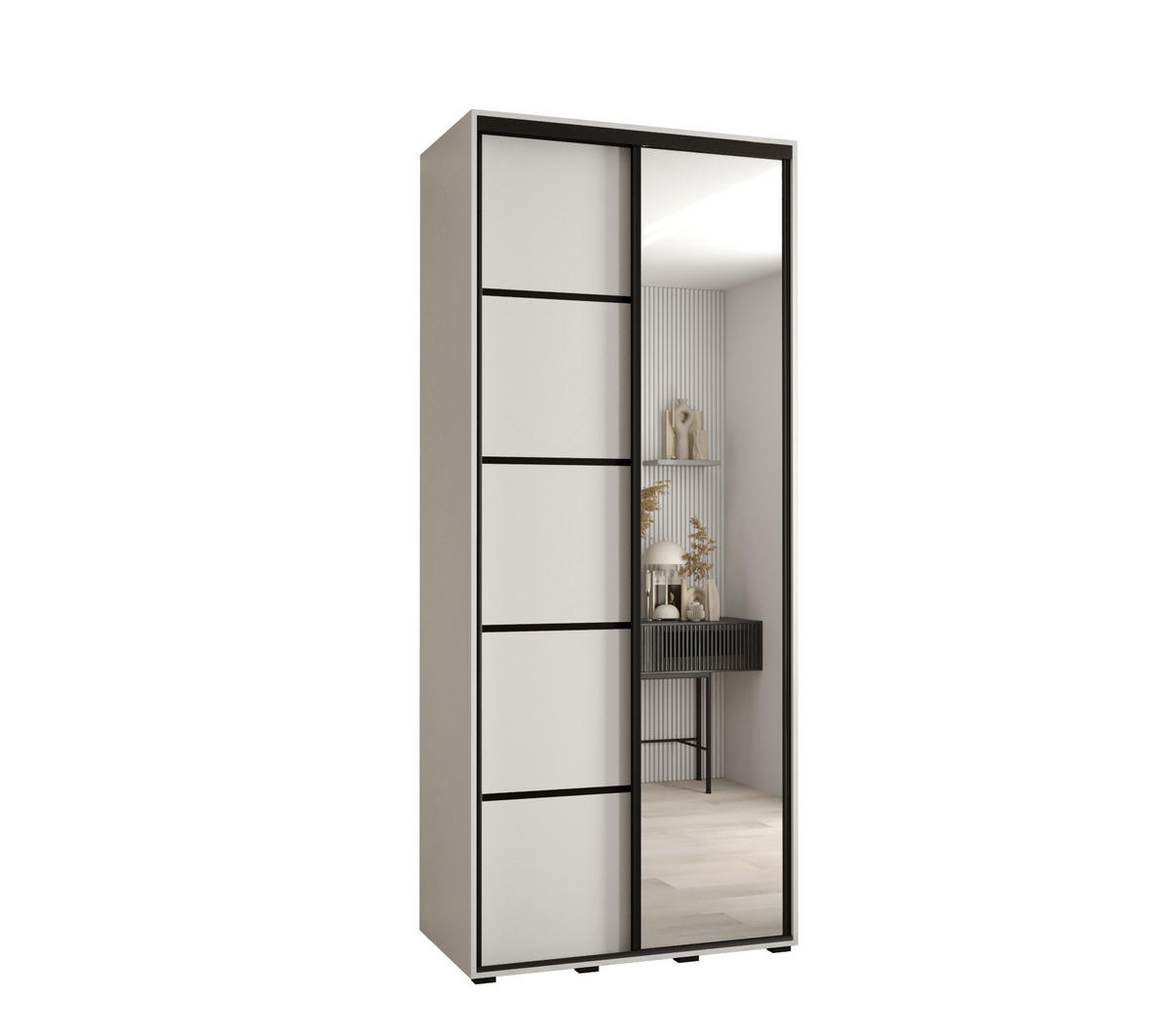 SCHWEBETÜRENSCHRANK 235,2/120/60 2-türig - Schwarz/Weiß, Holz/Metall (120/235/60cm) - Abiks Möbel