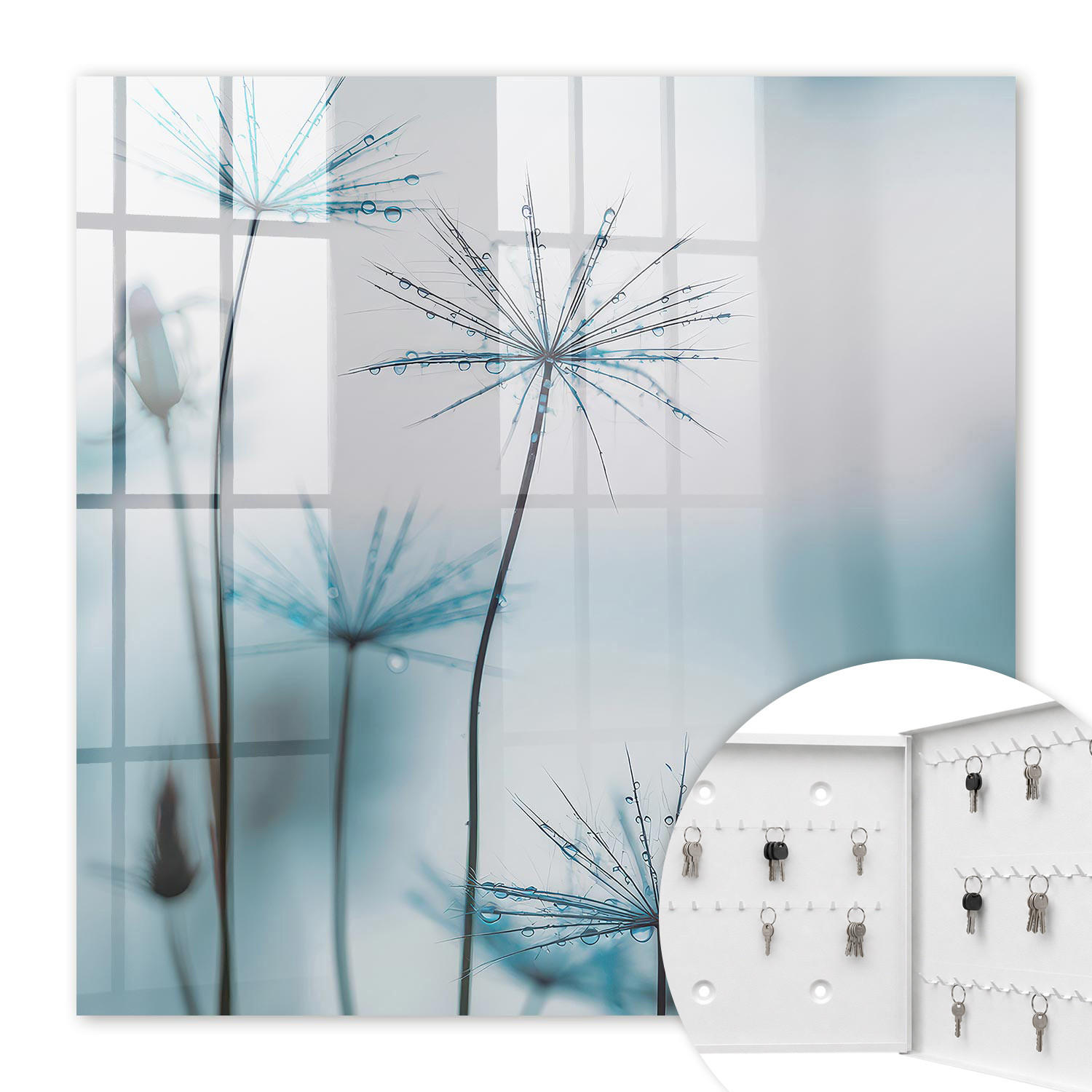 SCHLÜSSELBOX Weiß 30x30 cm – Türöffnung nach rechts - Löwenzahn und Tau - Blau, Metall (30/30/5cm) - TULUP