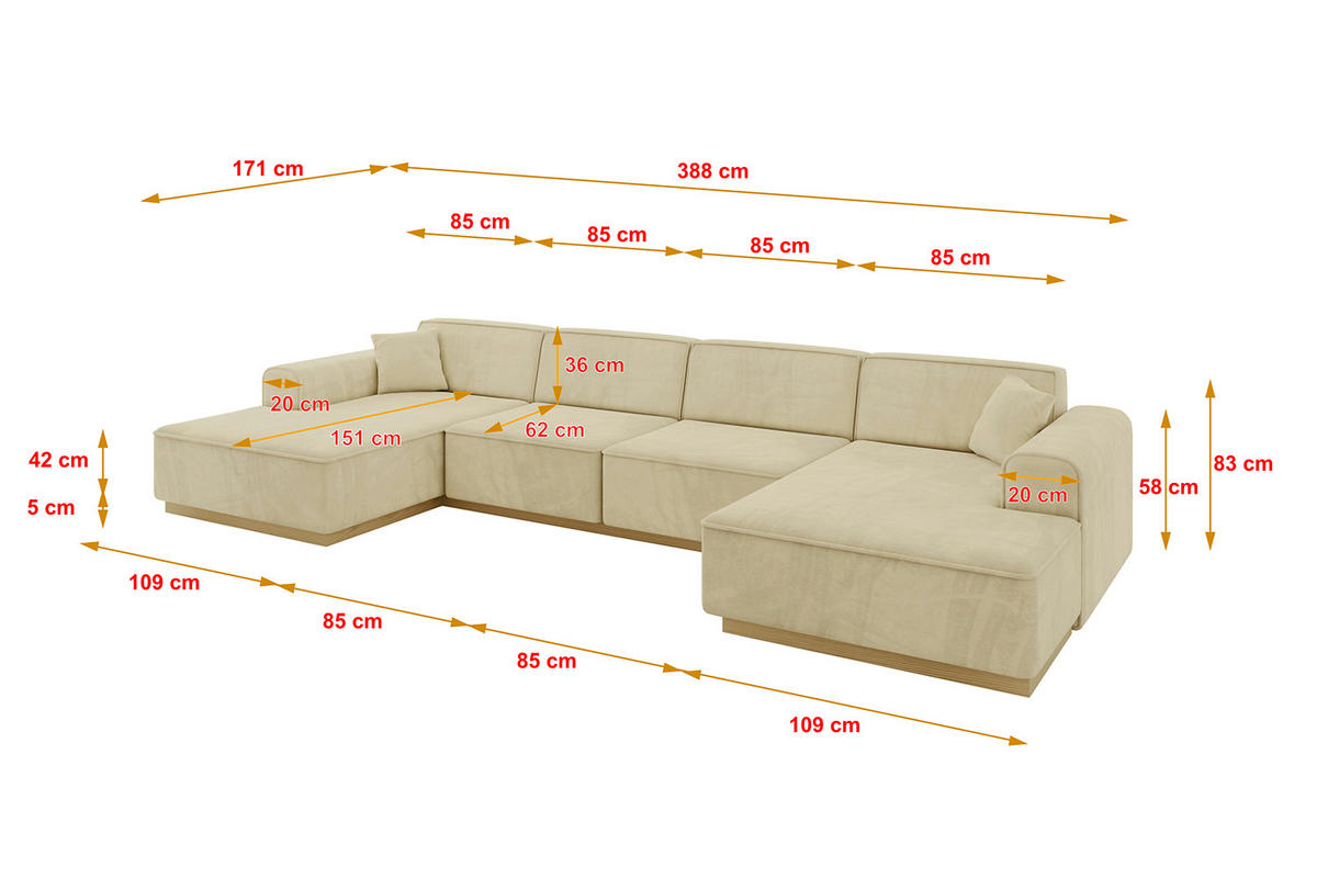 WOHNLANDSCHAFT IREA-U2-v2 - 388x171x83 cm Beige - Taupe, Holzwerkstoff/Textil (388/83/171cm) - ALTDECOR