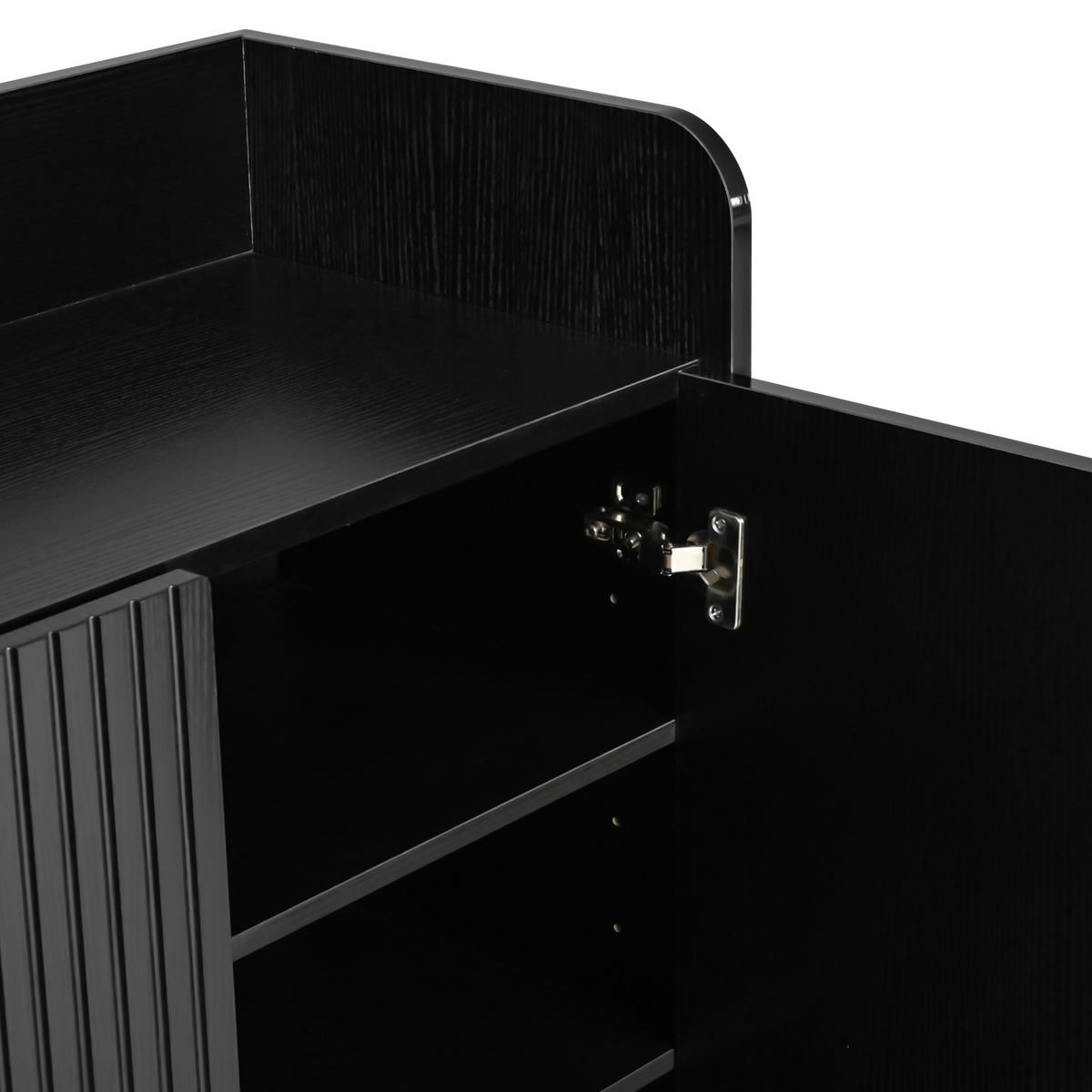 SCHUHSCHRANK in Schwarz Schuhkommode mit Ganzkörperspiegel und mehrstöckigem Schuhregal für Flur, B110/T35.5/H110cm - Schwarz, Holzwerkstoff/Metall (110/110/35.5cm) - STILVORA