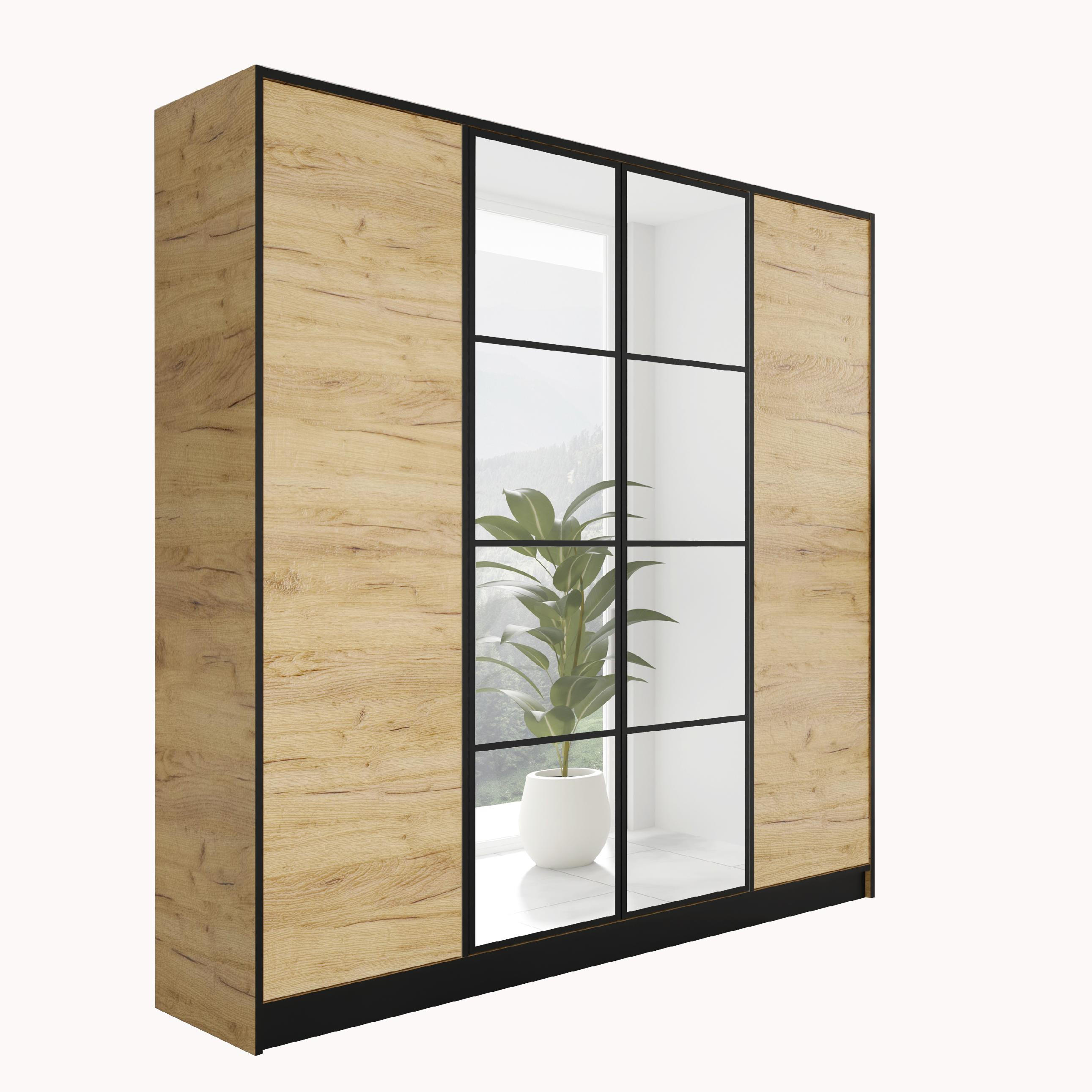 KLEIDERSCHRANK EDEN 4-Türen v1 - 206,4x205x39cm - Craft Eiche - Honigeiche, Holzwerkstoff (206.4/205/39cm) - Kier Furniture