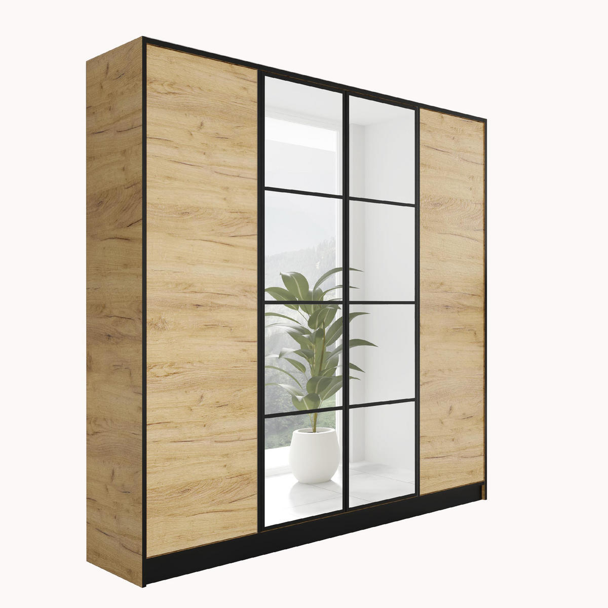 KLEIDERSCHRANK EDEN 4-Türen v1 - 206,4x205x39cm - Craft Eiche - Honigeiche, Holzwerkstoff (206.4/205/39cm) - Kier Furniture