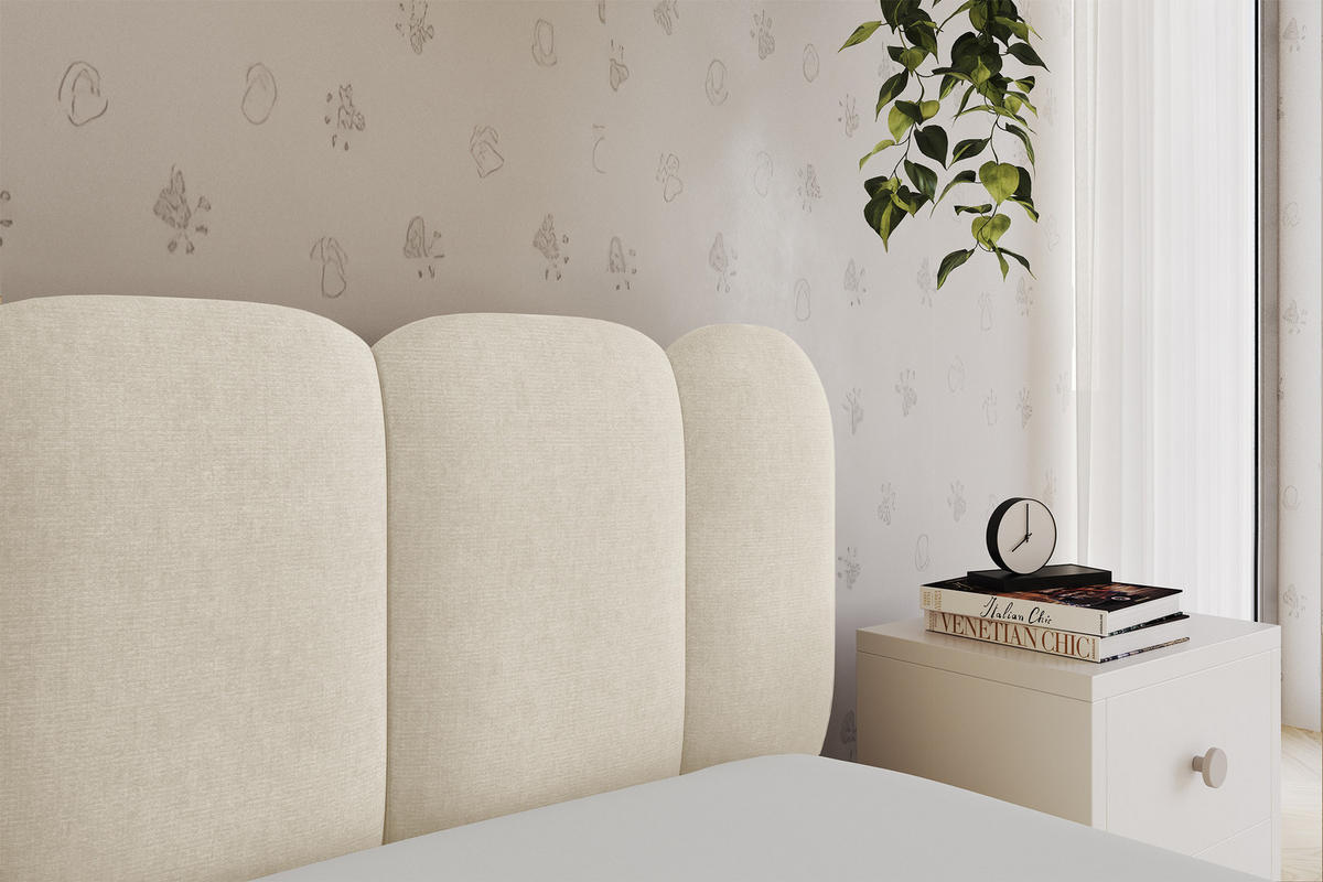 EINZELLBETT Jugendbett mit Bettkasten und Matratze H3/H4, Links - AVRY 80x200 Beige - Beige, Holzwerkstoff/Textil (80/200cm) - ALTDECOR