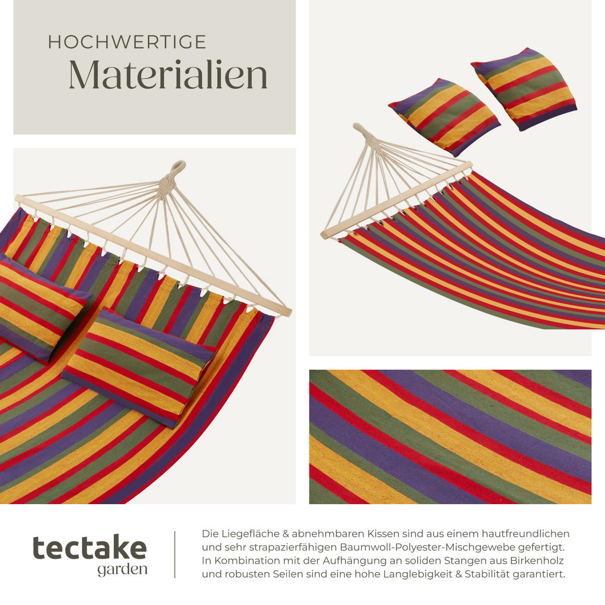 HÄNGEMATTE Eden,230 x 145 cm,bunt gestreift - Multicolor, Kunststoff (150/2.5/325cm) - tectake