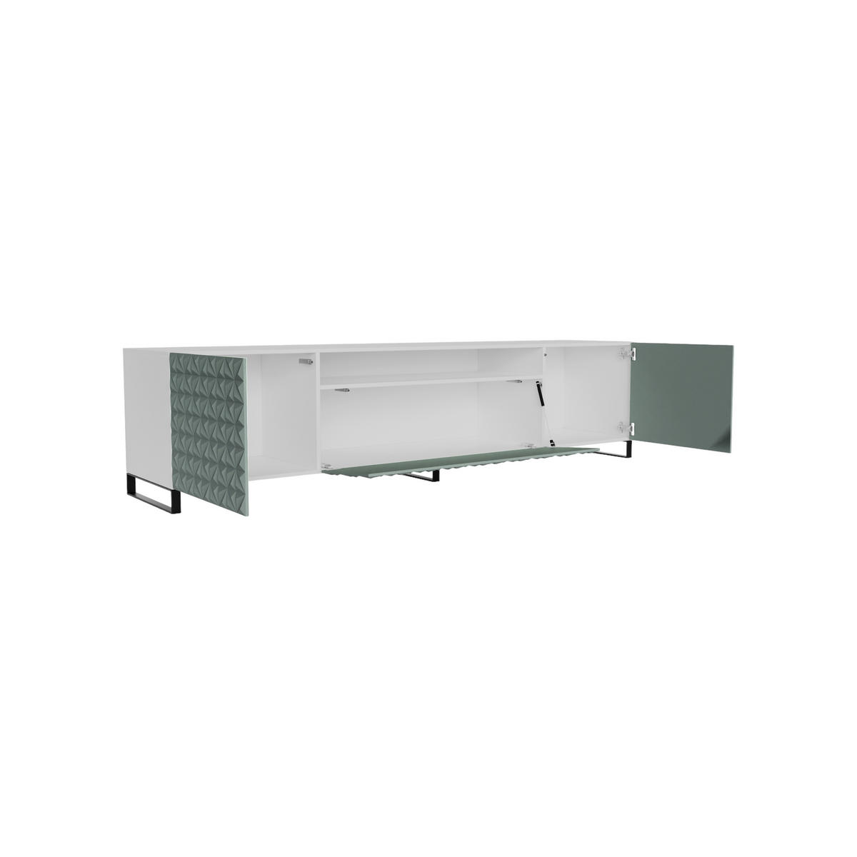 TV-SCHRANK Cali III 200 cm, dreitürig, weiß, grün - Weiß/Olivgrün, Kunststoff (200/53/41cm) - Margaret Hadas24